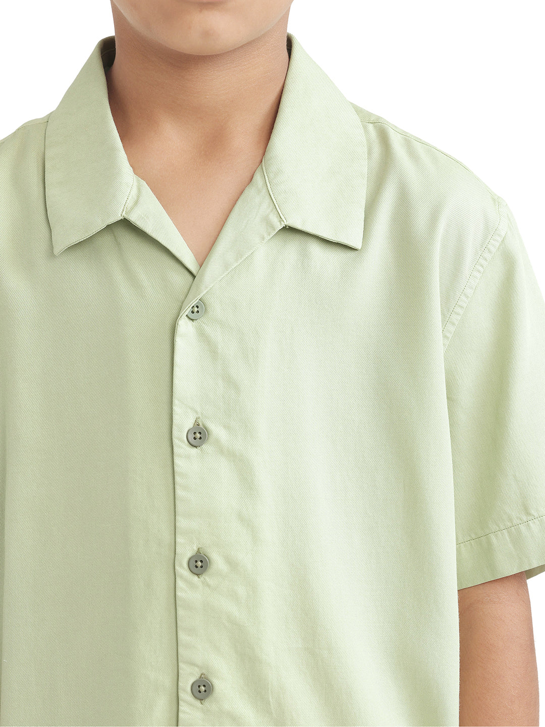 Rare Ones Kids Fern-S Light Green Viscose Blend Half Sleeve Button Closure Solid Regular Fit Shirt