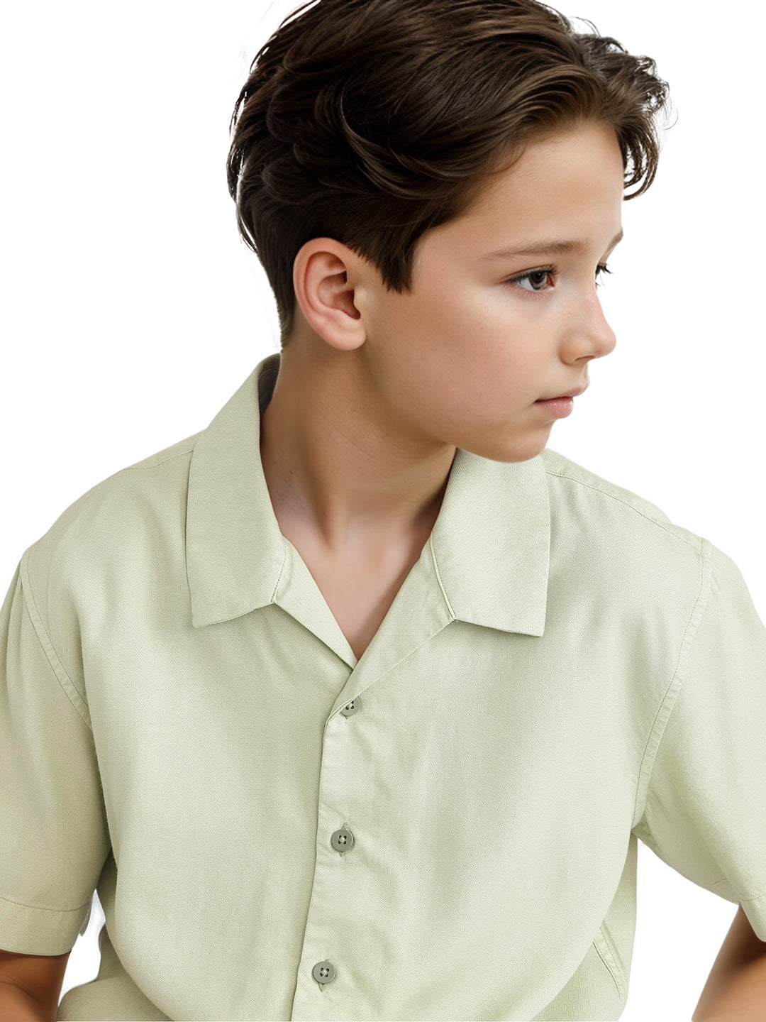 Rare Ones Kids Fern-S Light Green Viscose Blend Half Sleeve Button Closure Solid Regular Fit Shirt