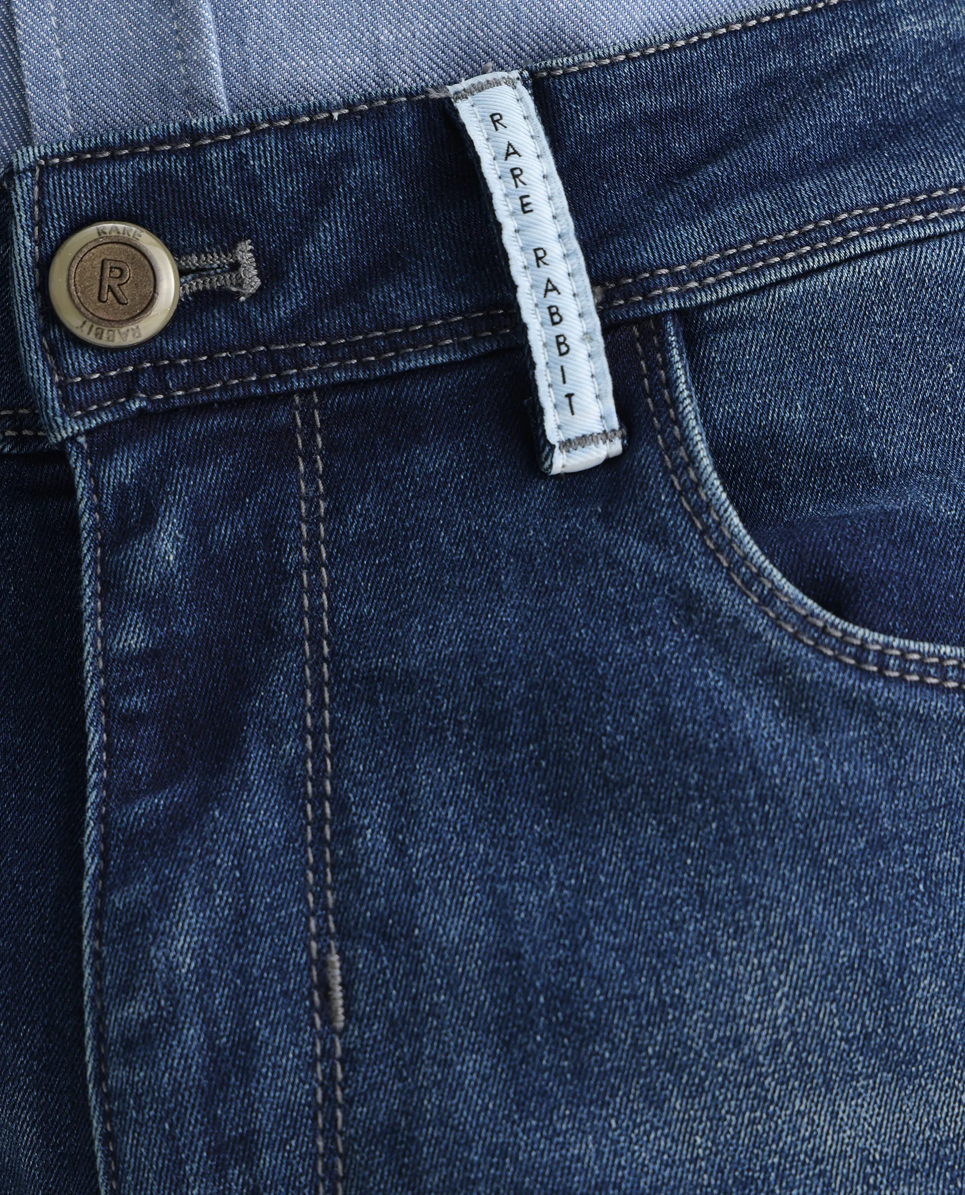 Rare Rabbit Men's Ferrer Navy Cotton Plain Hawk Slim Fit Jeans