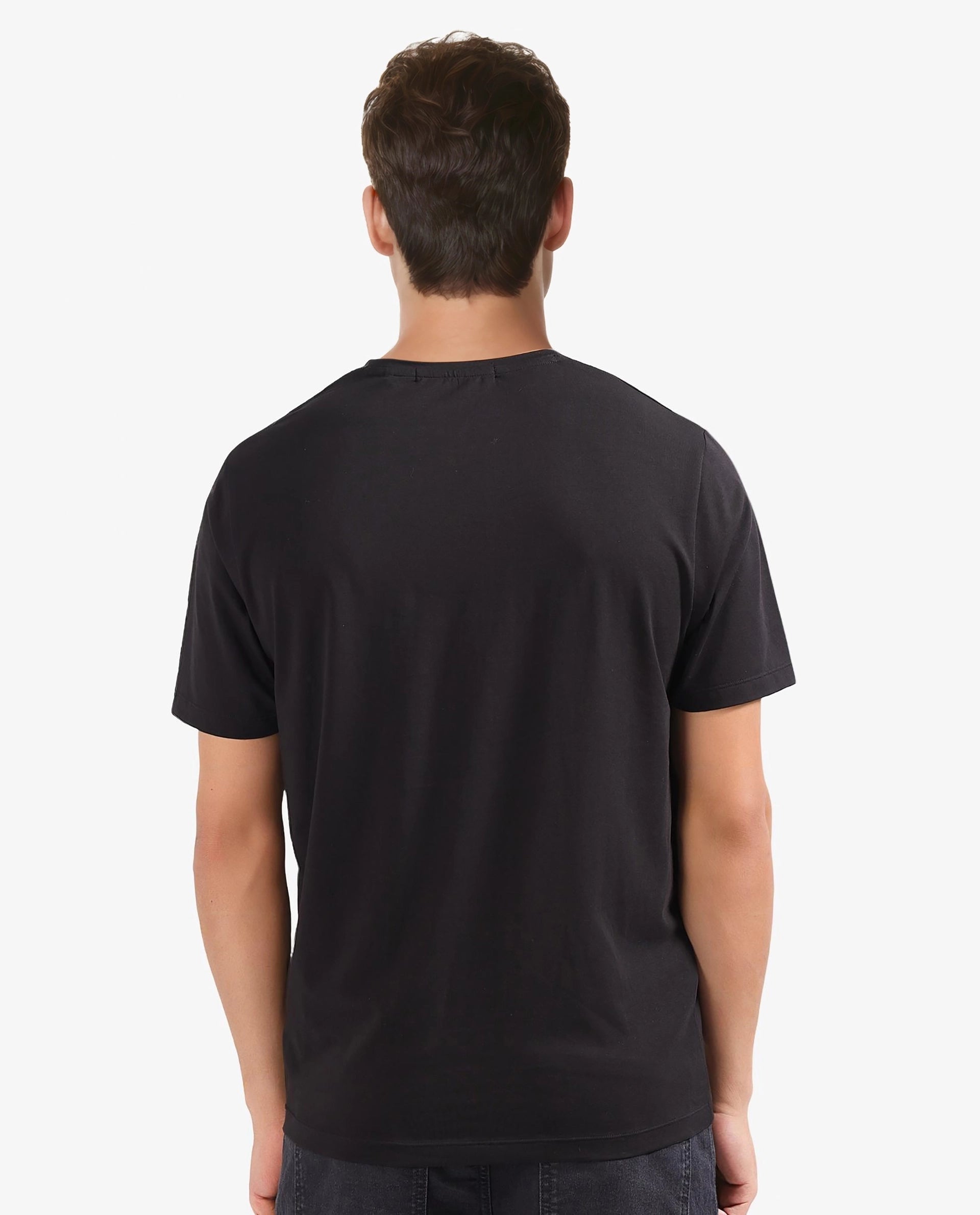 Rare Rabbit Men Fin Black Short Sleeves Crew Neck HD Print T-Shirt