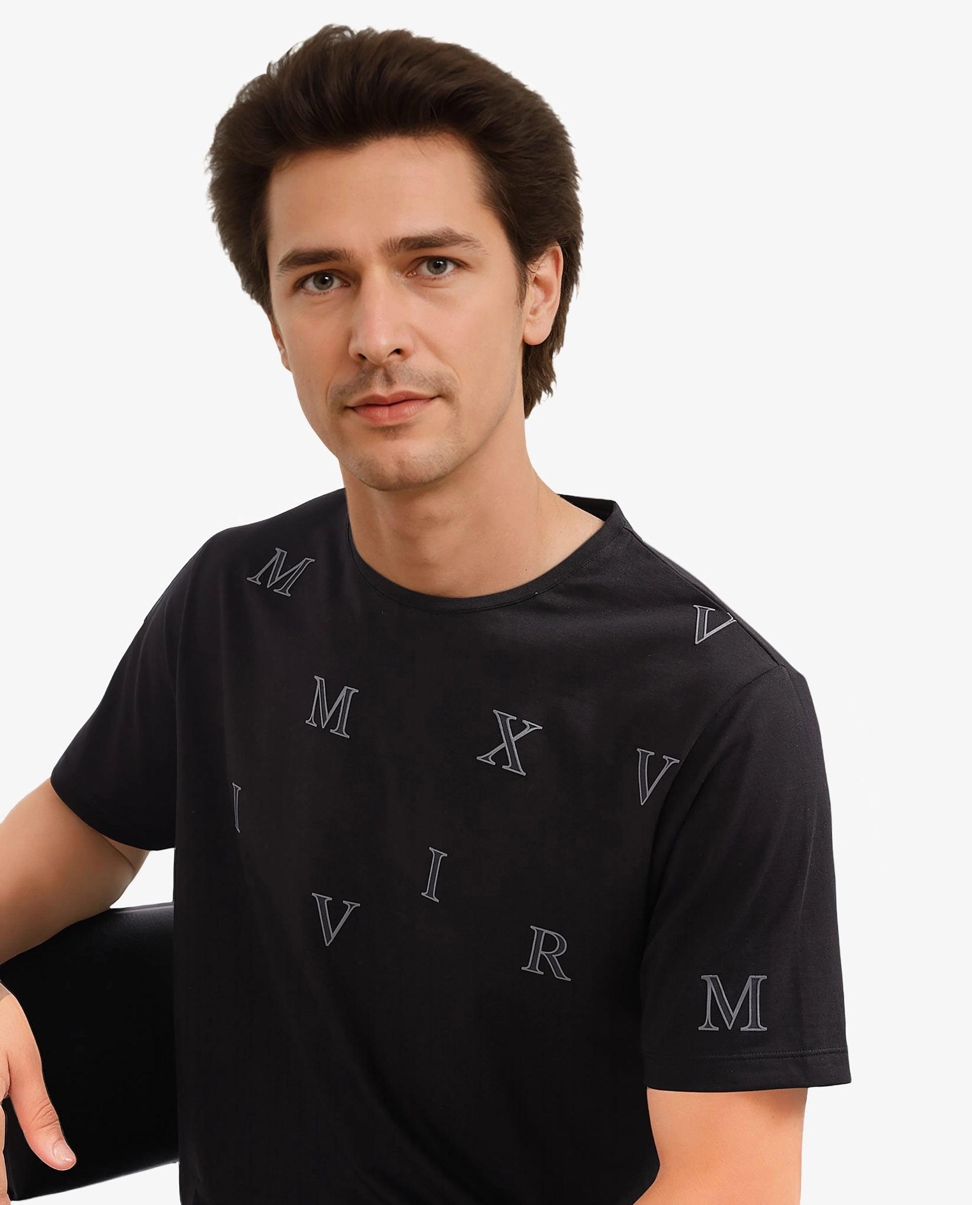 Rare Rabbit Men Fin Black Short Sleeves Crew Neck HD Print T-Shirt