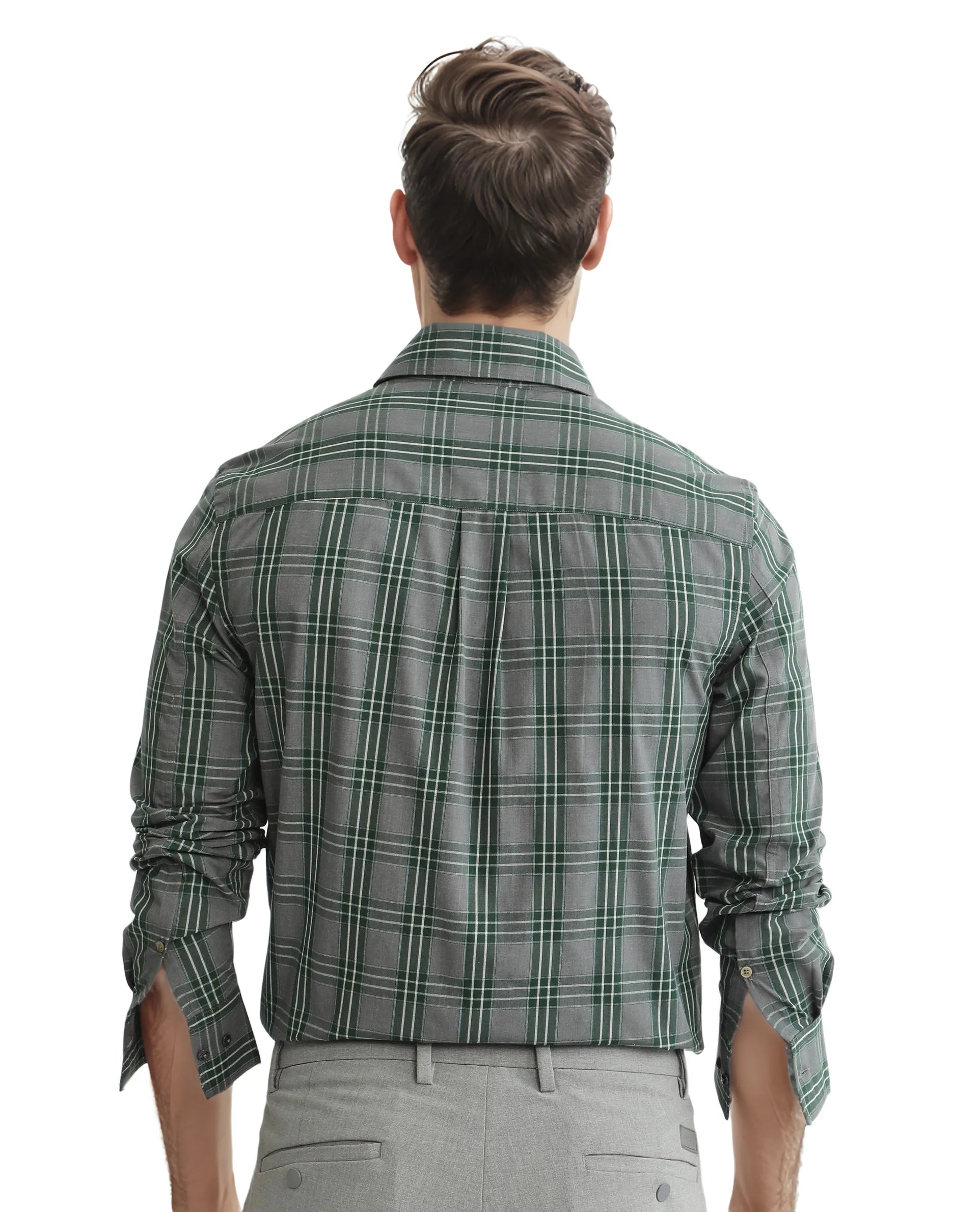 Rare Rabbit Men's Finster Green Cotton Fabric Full Sleeve Regular Fit Checks Shirt