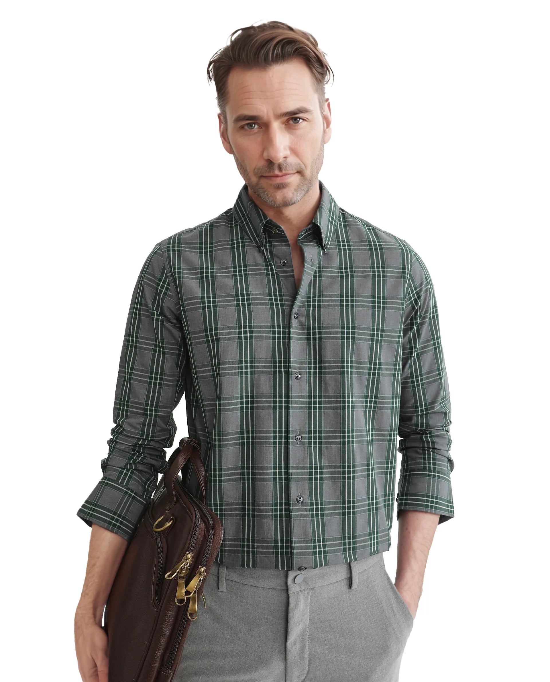 Rare Rabbit Men's Finster Green Cotton Fabric Full Sleeve Regular Fit Checks Shirt