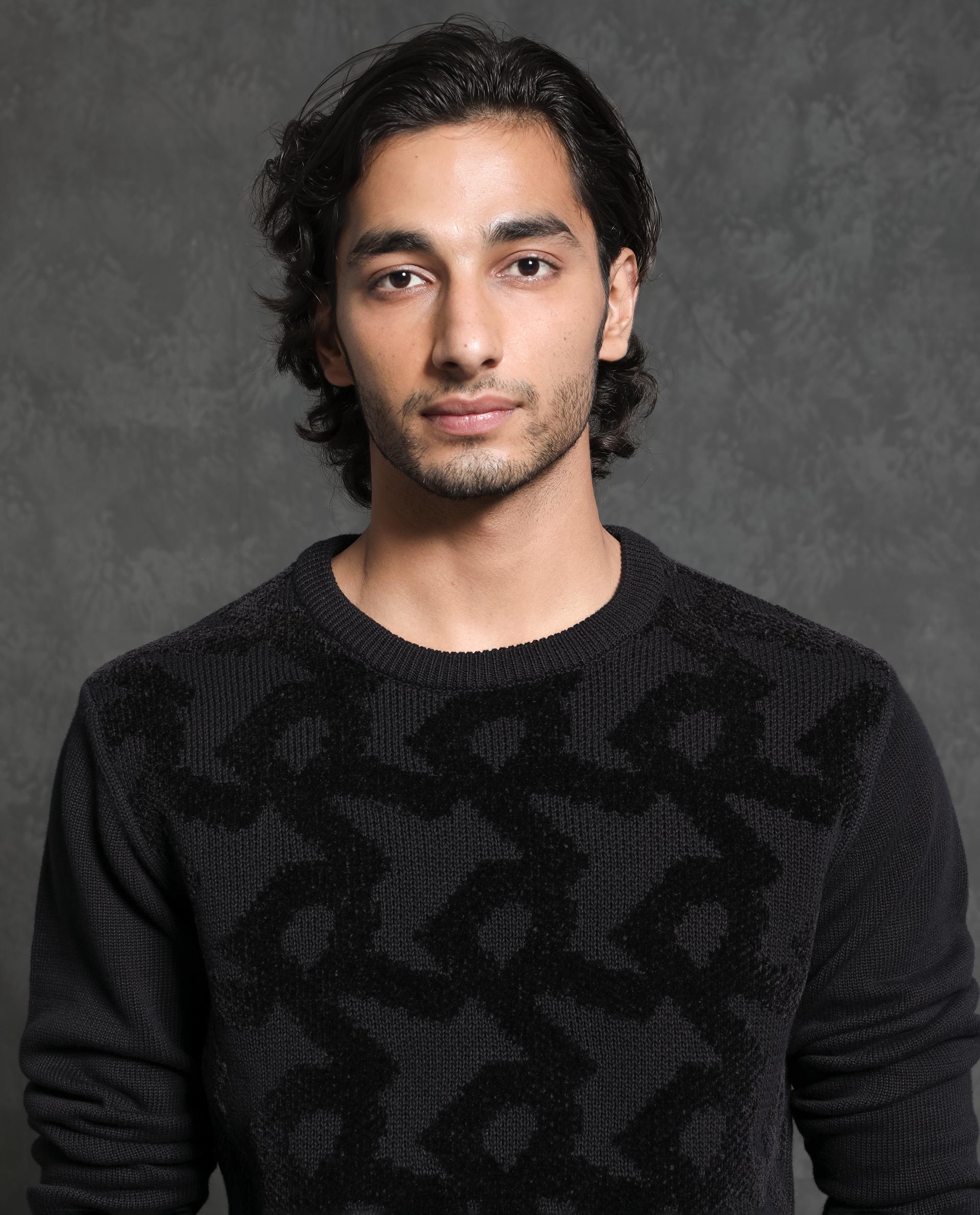 Rare Rabbit Mens Fink Black Cotton Polyester Fabric Crew Neck Relaxed Fit Monogram Jacquard Sweater