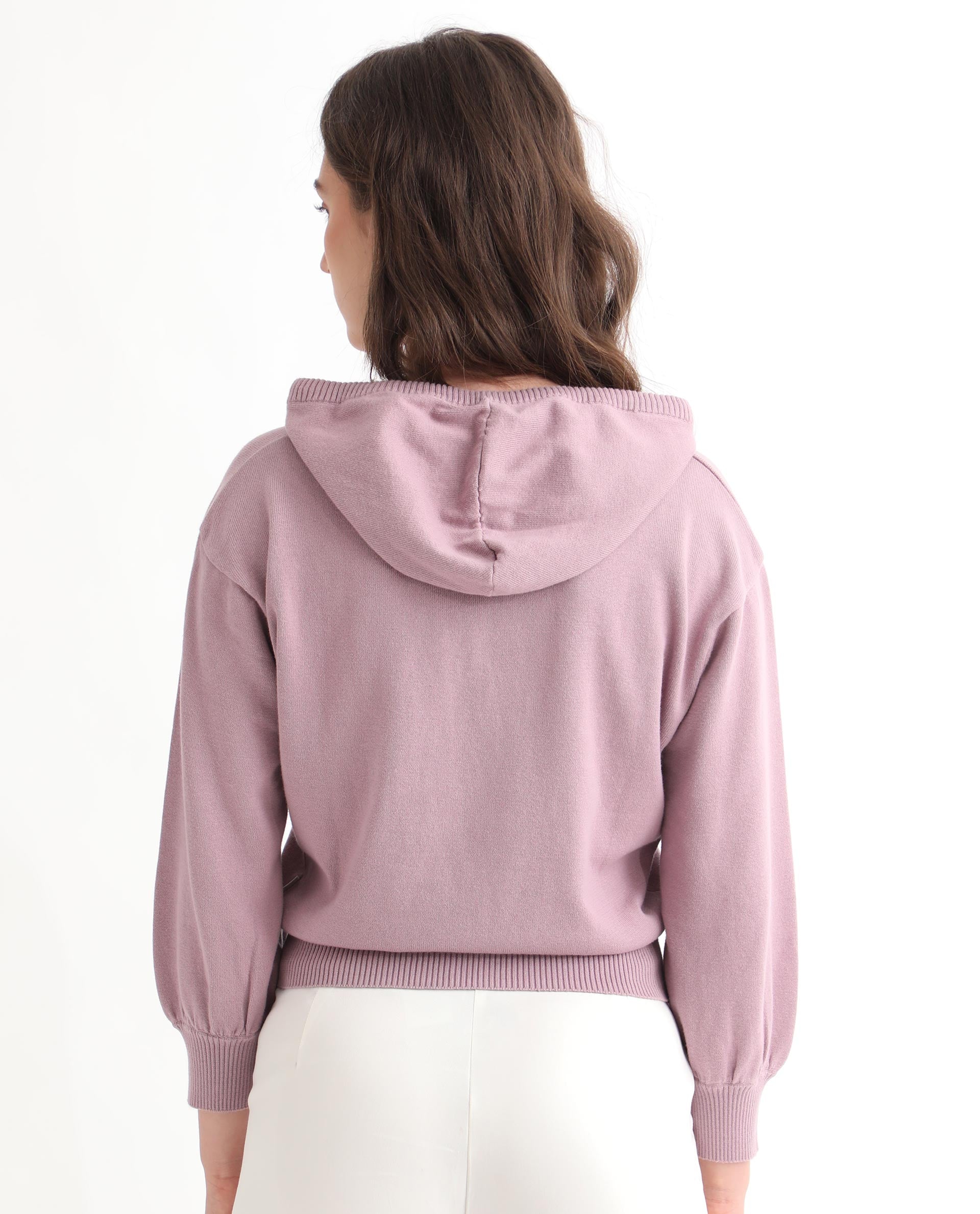 Rareism Women Finn Sweat Pink Cotton Fabric Full Sleeves Relaxed Fit Solid Hooded Sweater