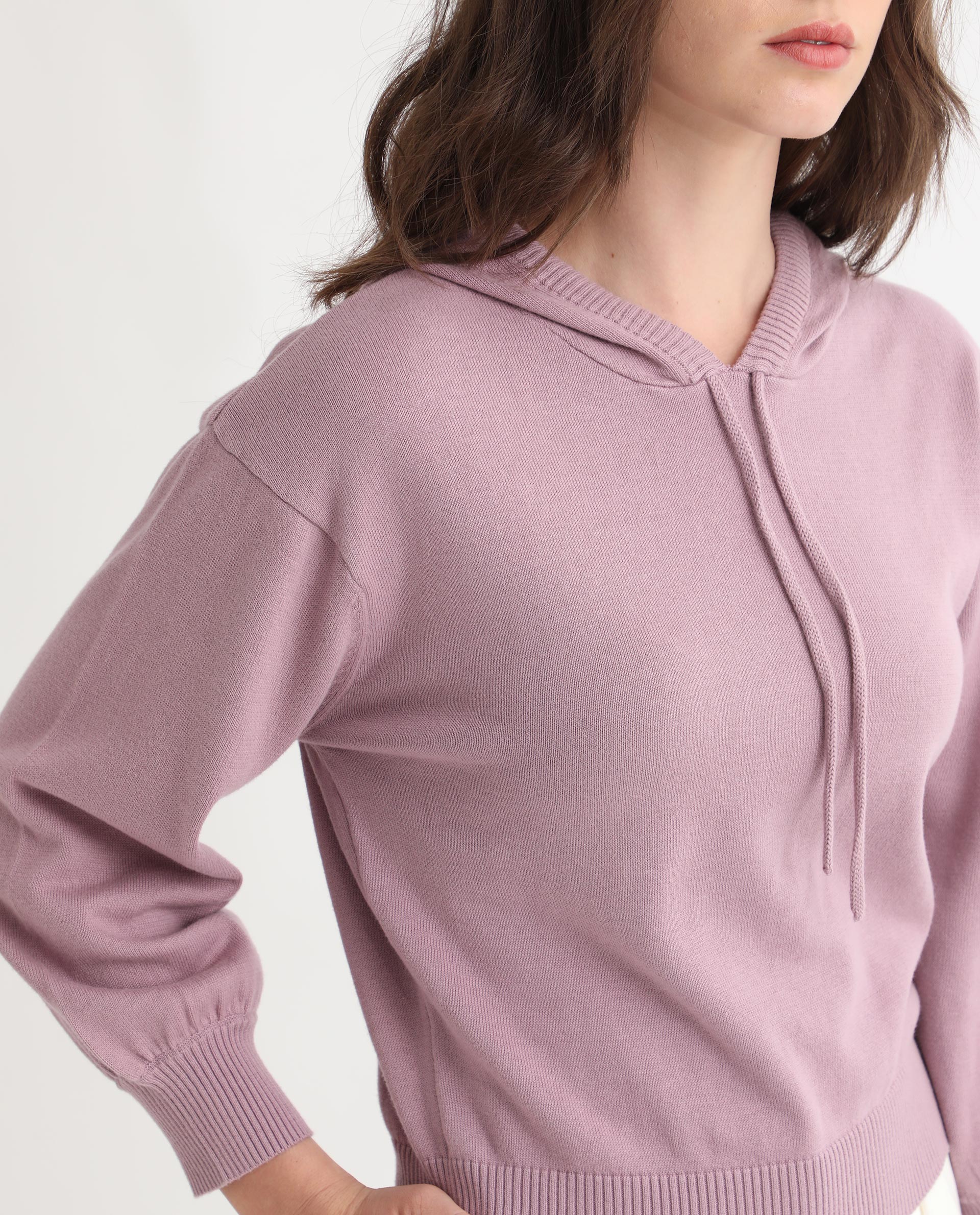 Rareism Women Finn Sweat Pink Cotton Fabric Full Sleeves Relaxed Fit Solid Hooded Sweater