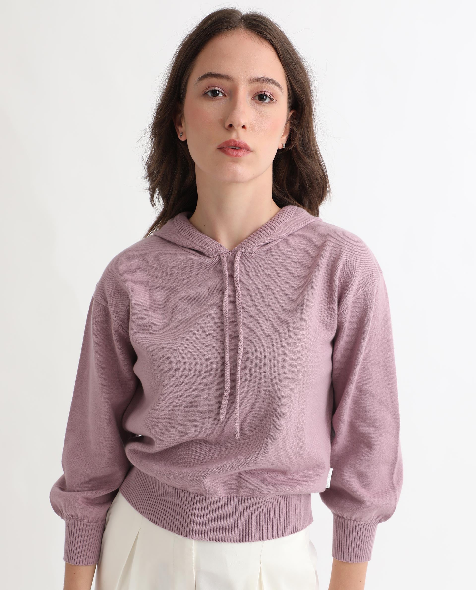 Rareism Women Finn Sweat Pink Cotton Fabric Full Sleeves Relaxed Fit Solid Hooded Sweater