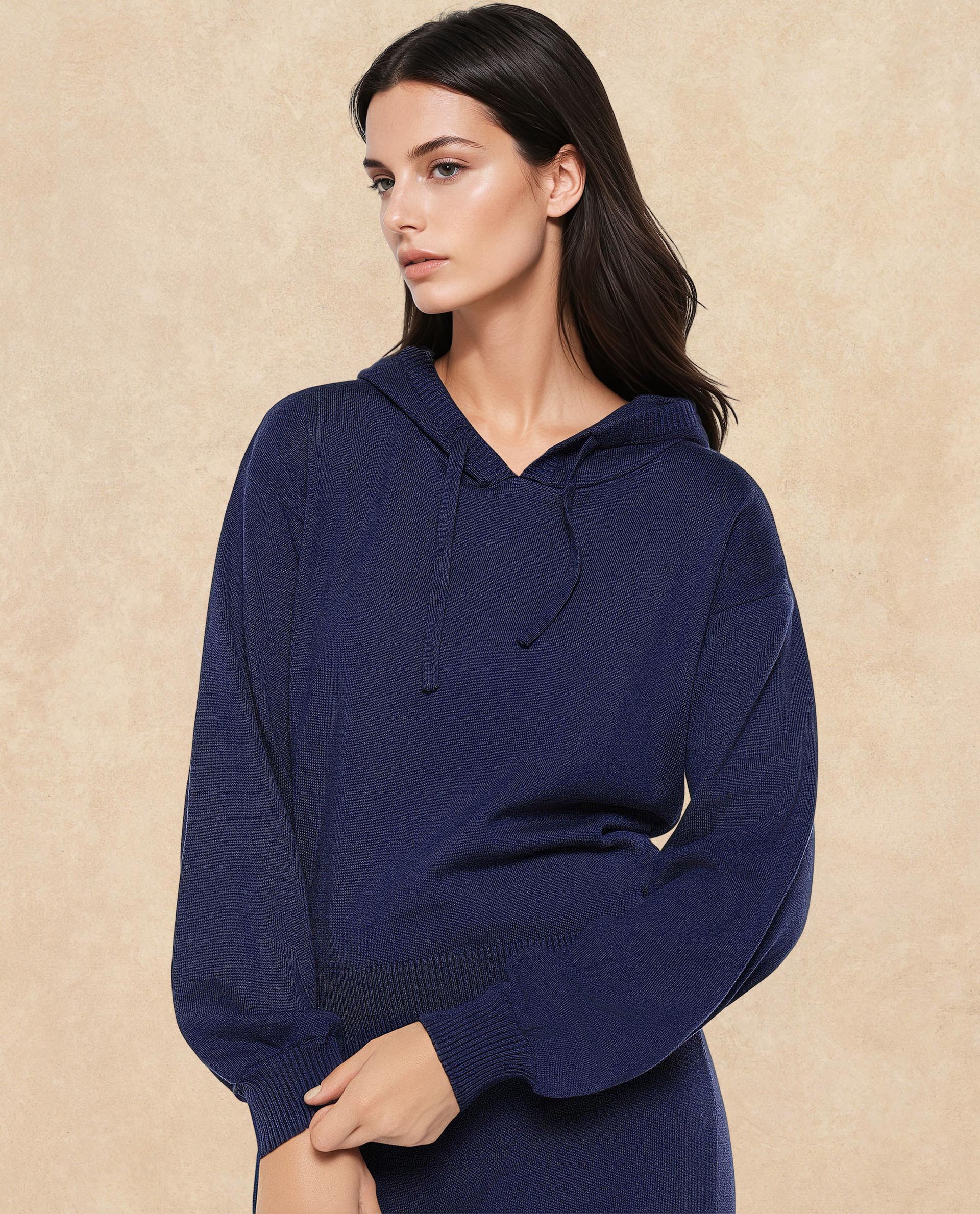 Rareism Women Finnet T Navy Plain Hooded Plain Sweater