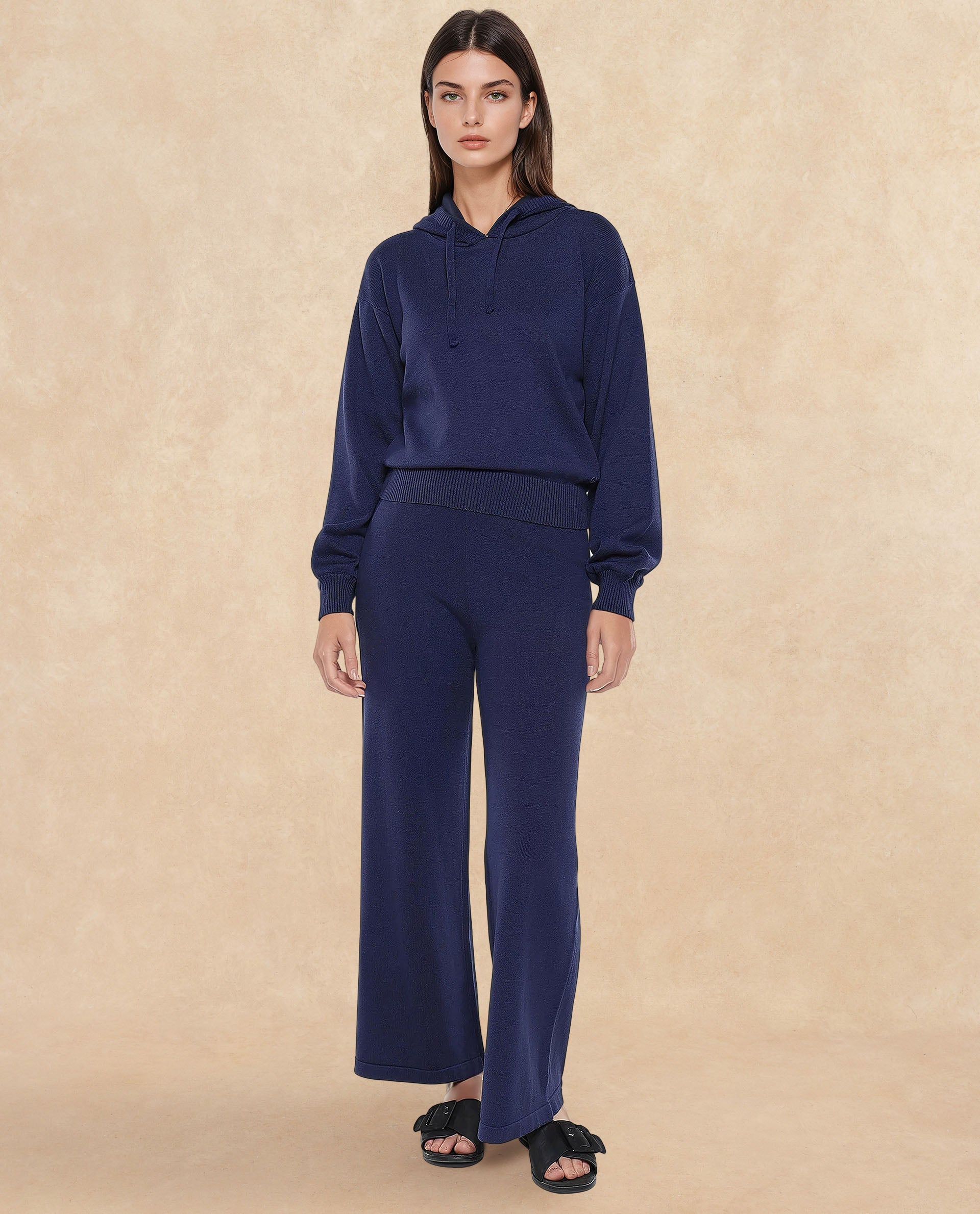 Rareism Women Finnet T Navy Plain Hooded Plain Sweater