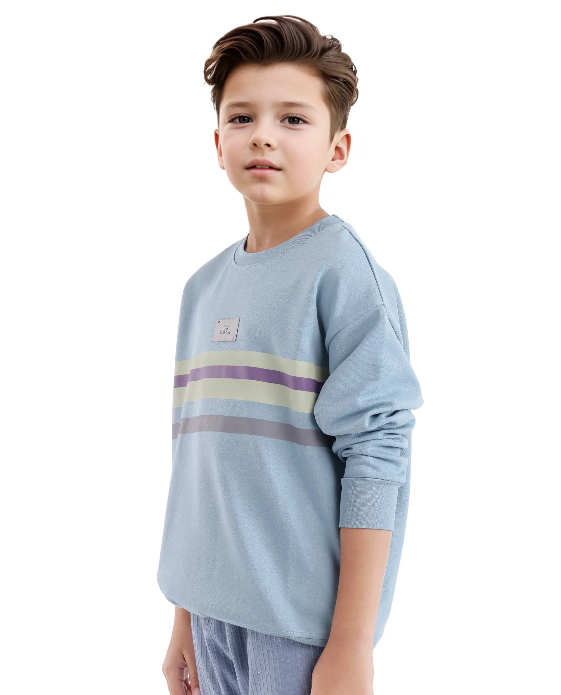 Rare Ones Kids Firo Dusky Blue Cotton Poly Full Sleeve Pigment Print Sweatshirt