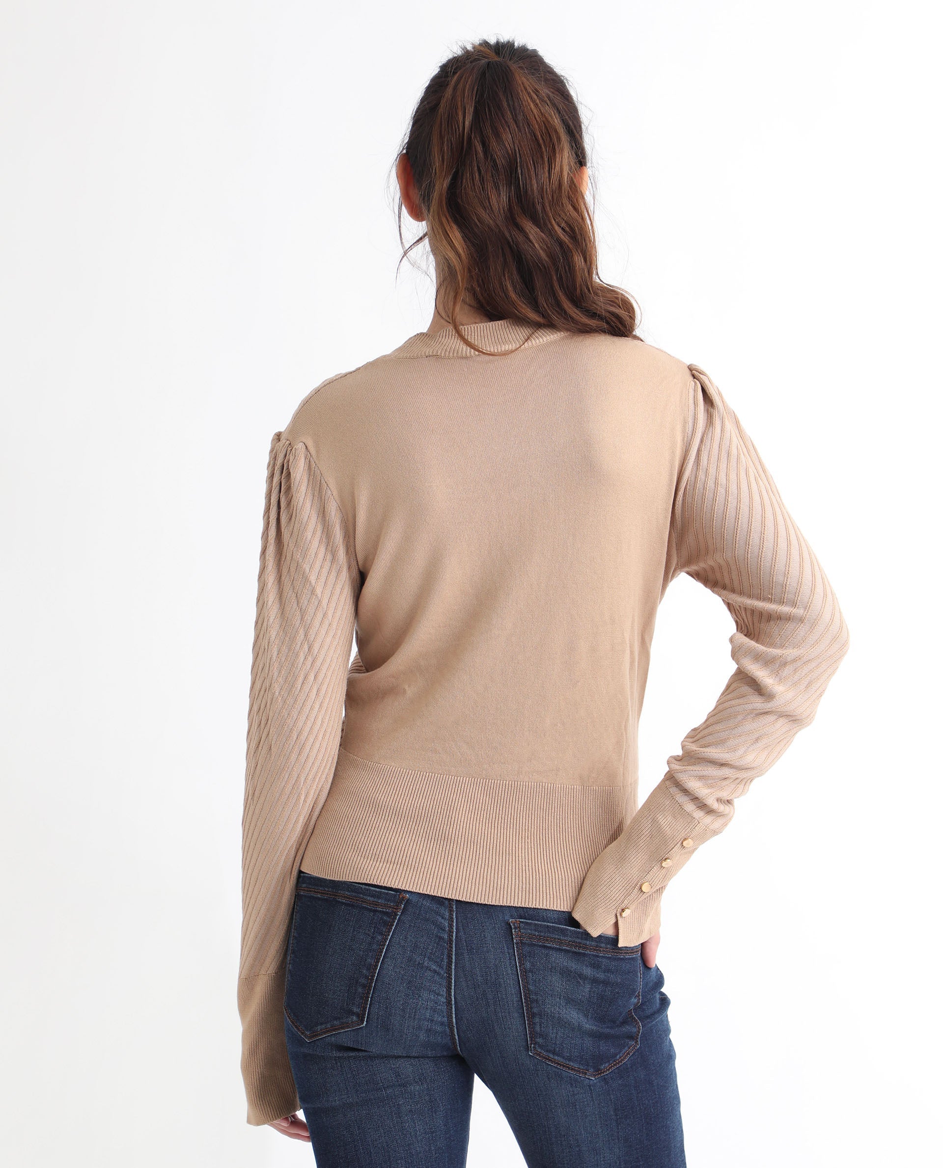 Rareism Women Fischer Beige Viscose Fabric Full Sleeves Knee Length Regular Fit Solid High Neck Sweater