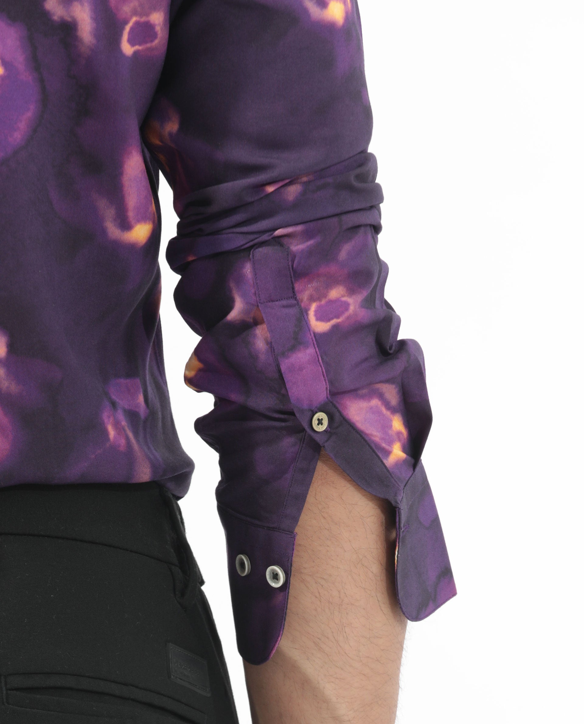 Rare Rabbit Men's Flage Purple Viscose Fabric Full Sleeves Floral Print Shirt