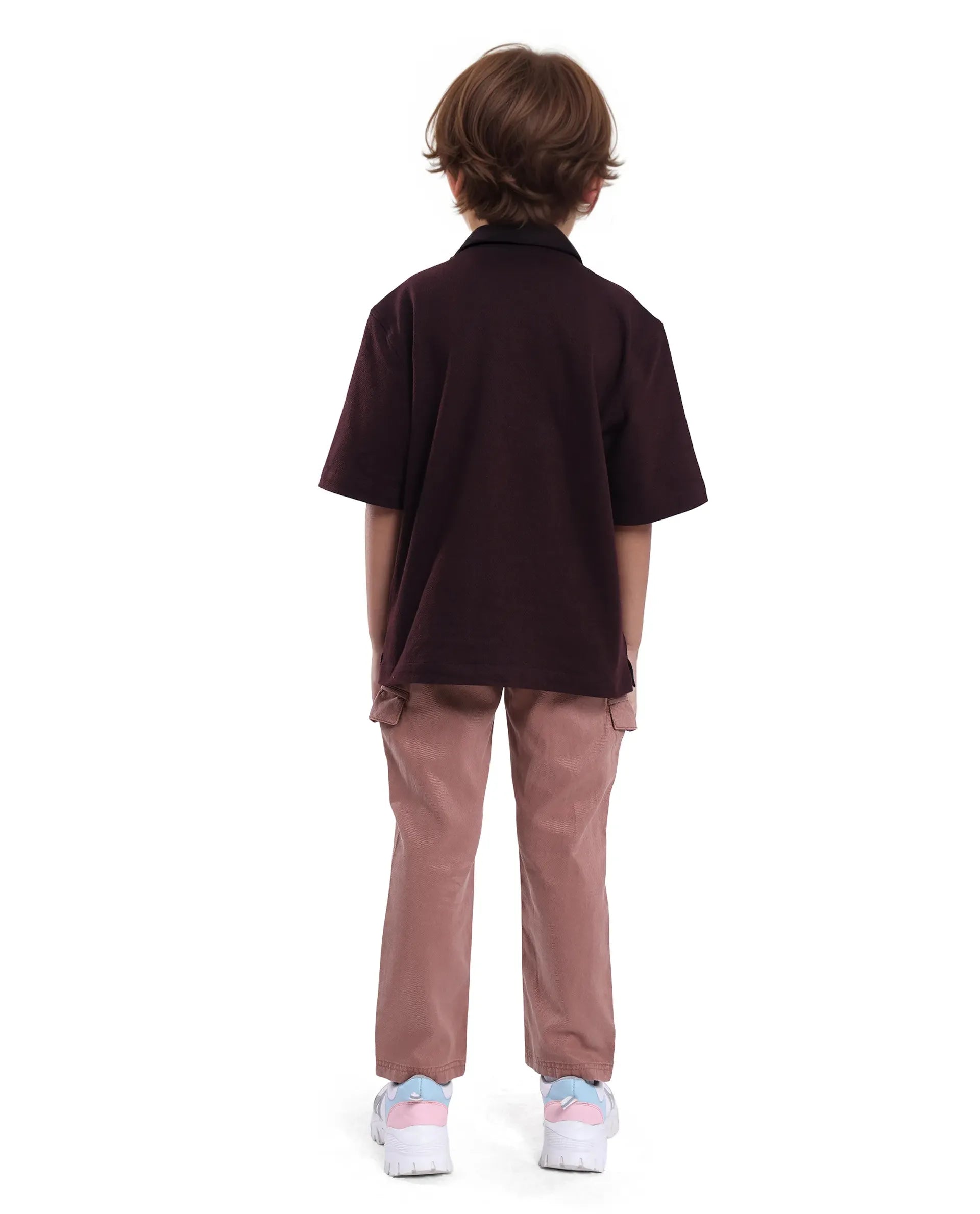Rare Ones Kids Flat Dusky Peach Cotton Button And Zip Closure Plain Regular Fit Trouser