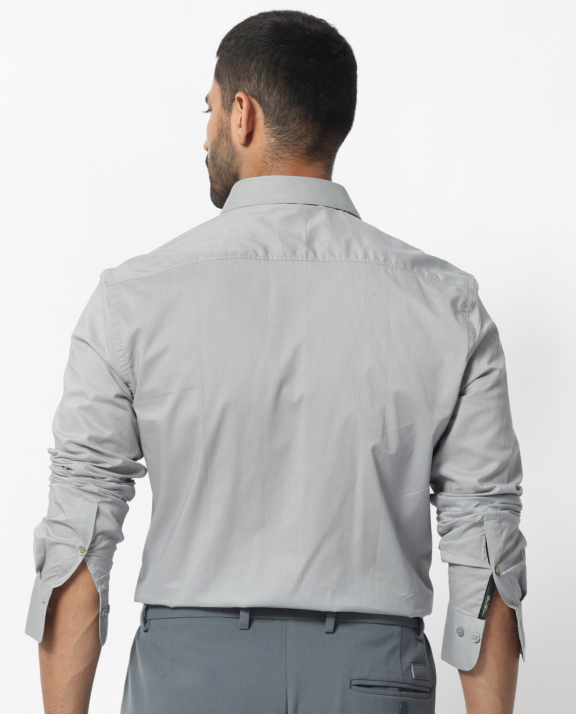 Rare Rabbit Men's Flees Grey Cotton Fabric Full Sleeves Solid Shirt