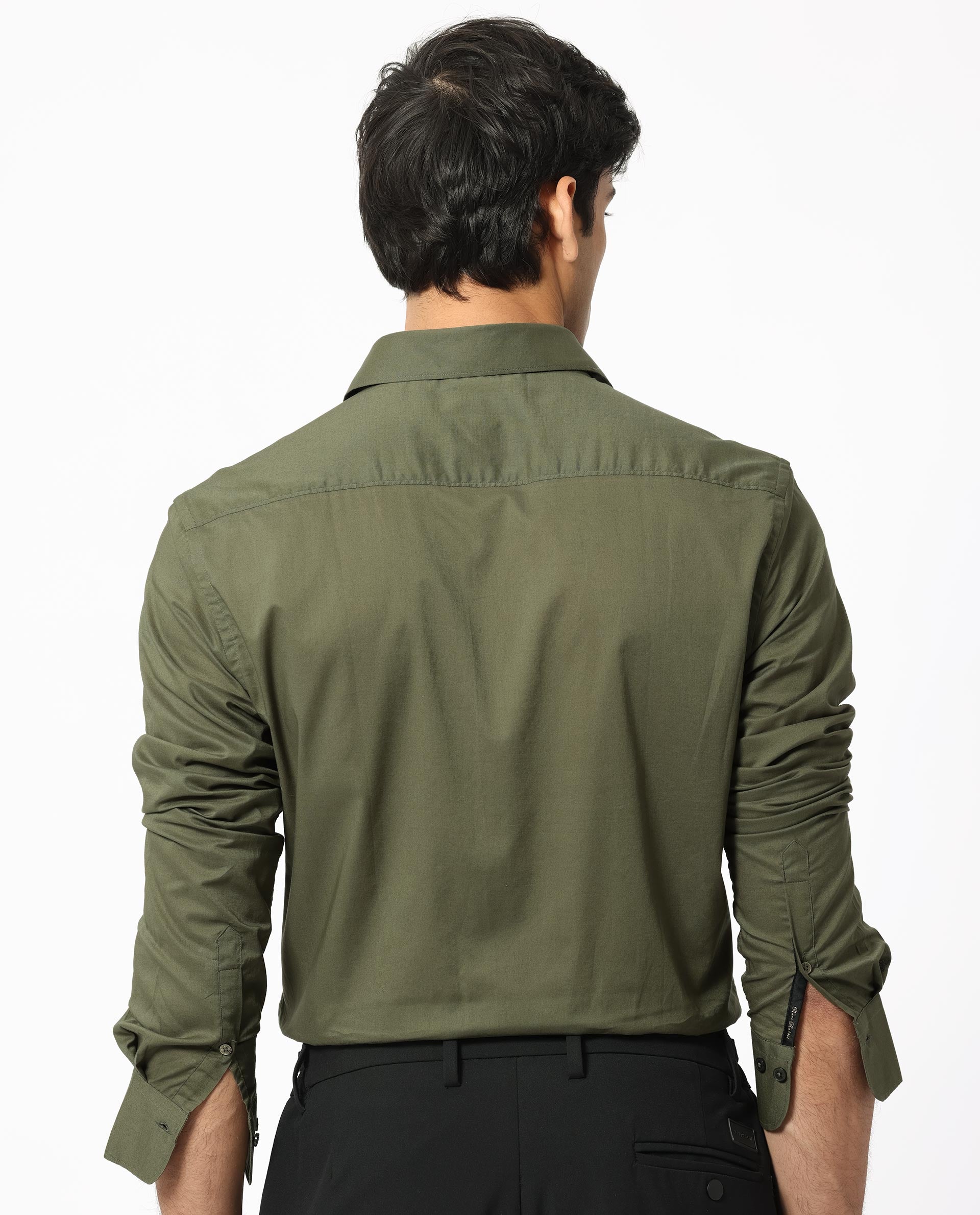 Rare Rabbit Men's Flees Olive Cotton Fabric Full Sleeves Solid Shirt