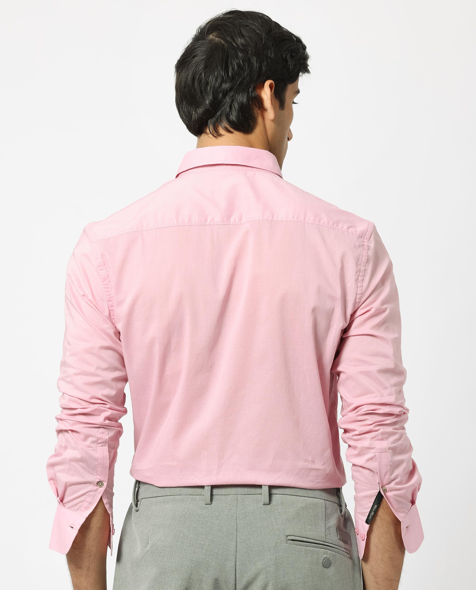 Rare Rabbit Men's Flees Pink Cotton Fabric Full Sleeves Solid Shirt