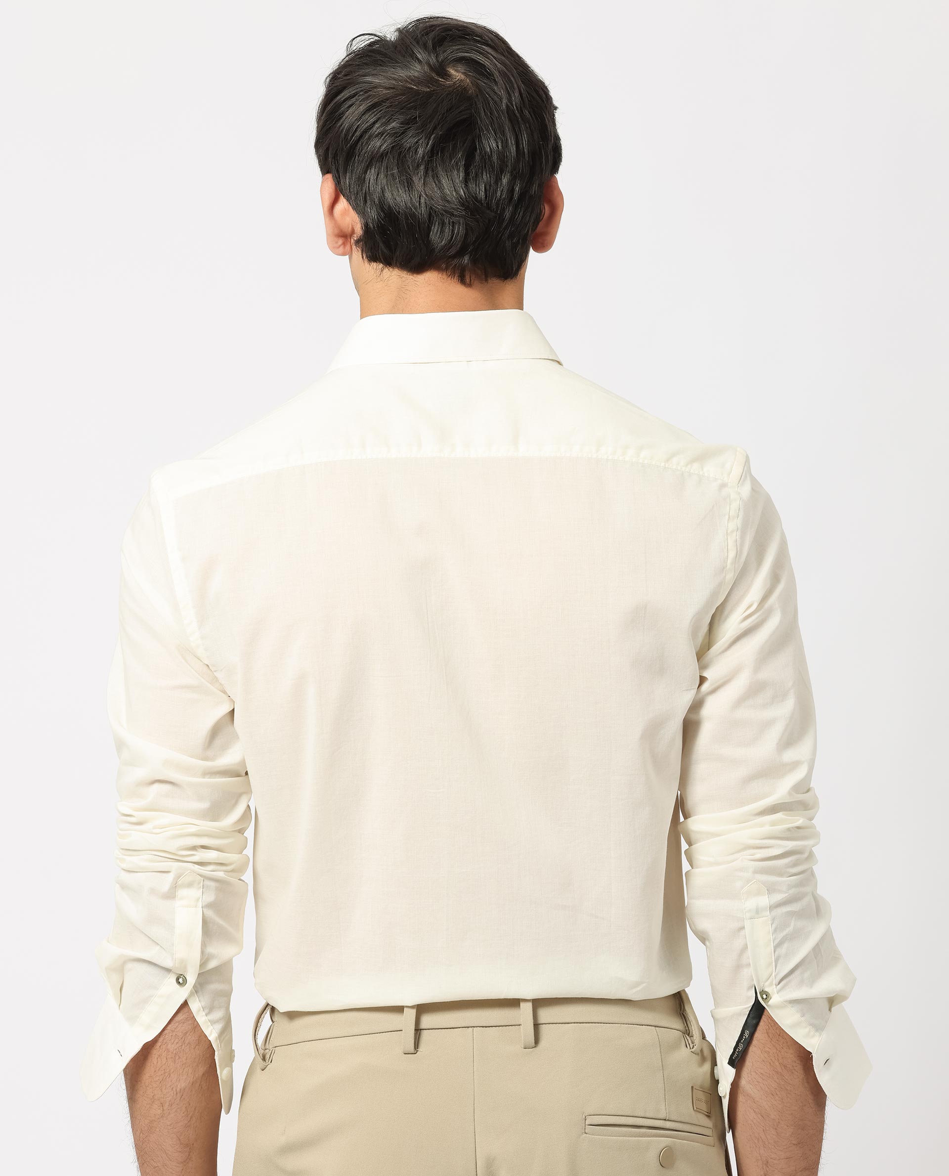 Rare Rabbit Men's Flees White Cotton Fabric Full Sleeves Solid Shirt