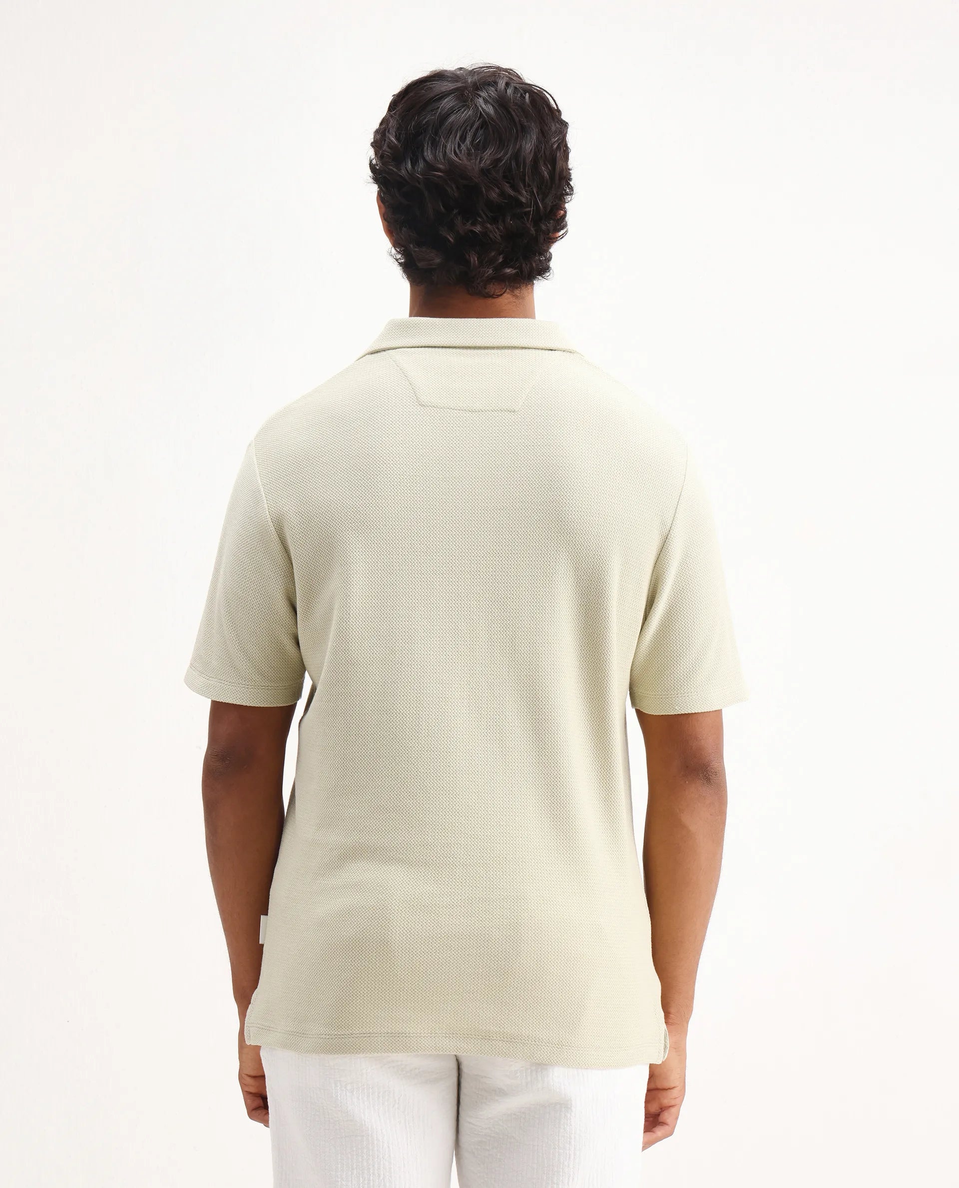 Rare Rabbit Men's Flen Pastel Green Cotton Plain Regular Fit Half Sleeve Polo