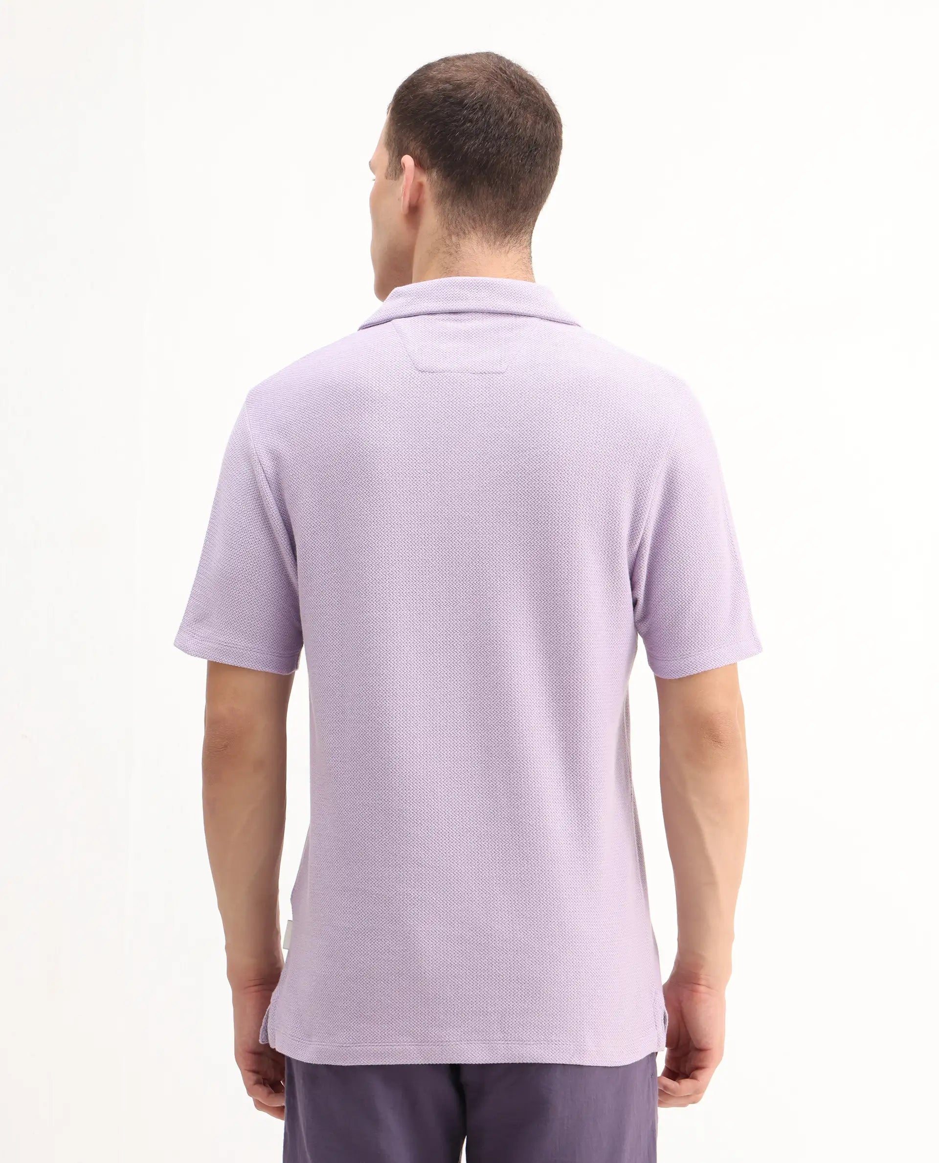 Rare Rabbit Men's Flen Pastel Purple Cotton Plain Regular Fit Half Sleeve Polo