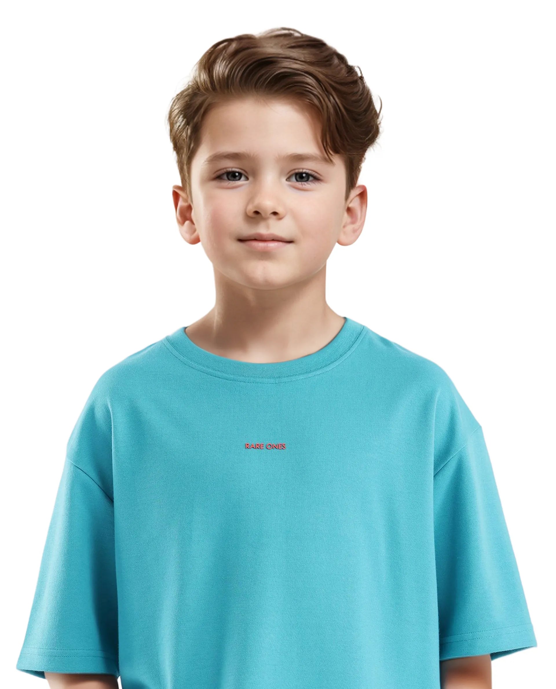 Rare Ones Kids Fleu Turq Cotton Poly Short Sleeve Crew Neck Cmyk Print Boxy T-Shirt