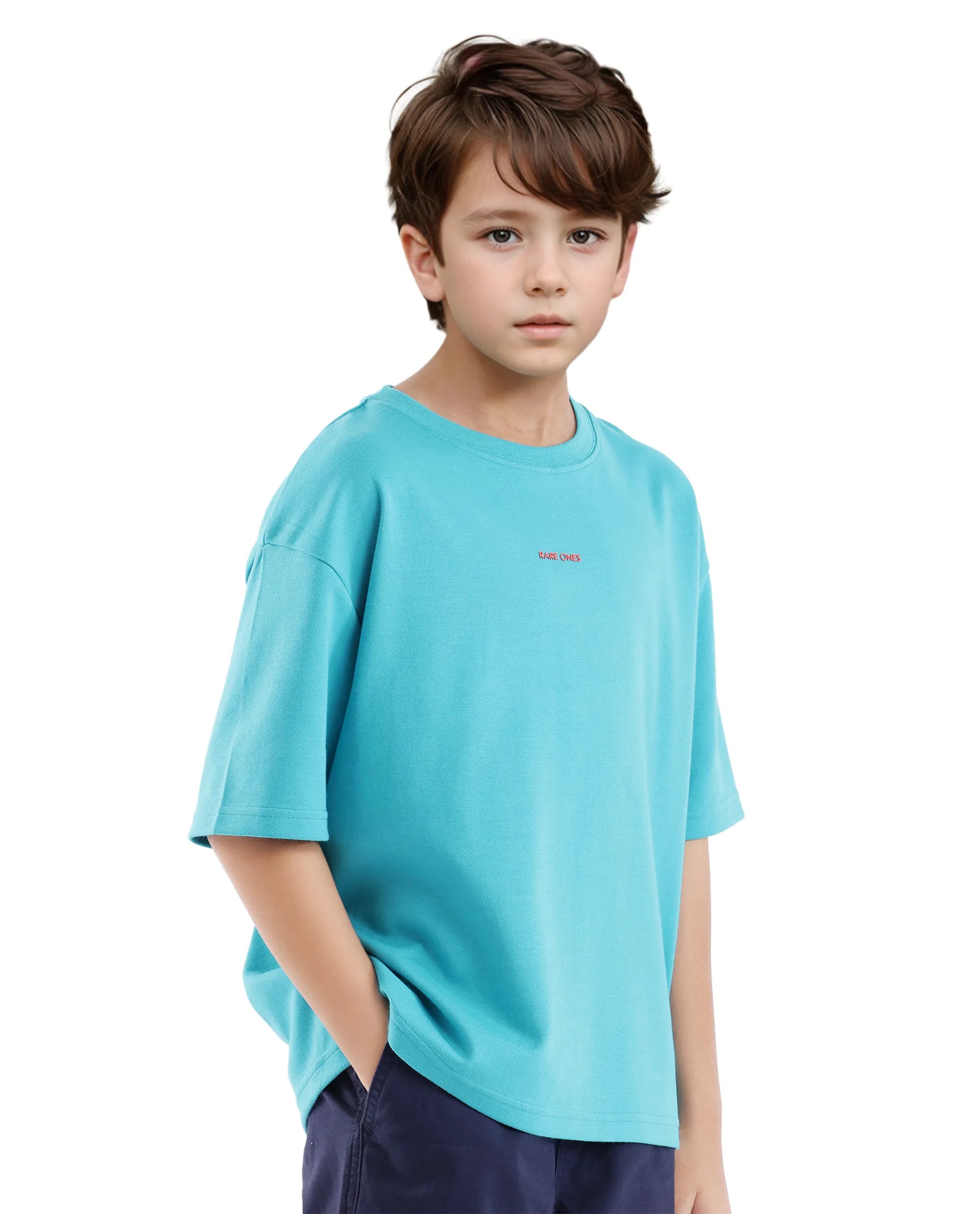 Rare Ones Kids Fleu Turq Cotton Poly Short Sleeve Crew Neck Cmyk Print Boxy T-Shirt