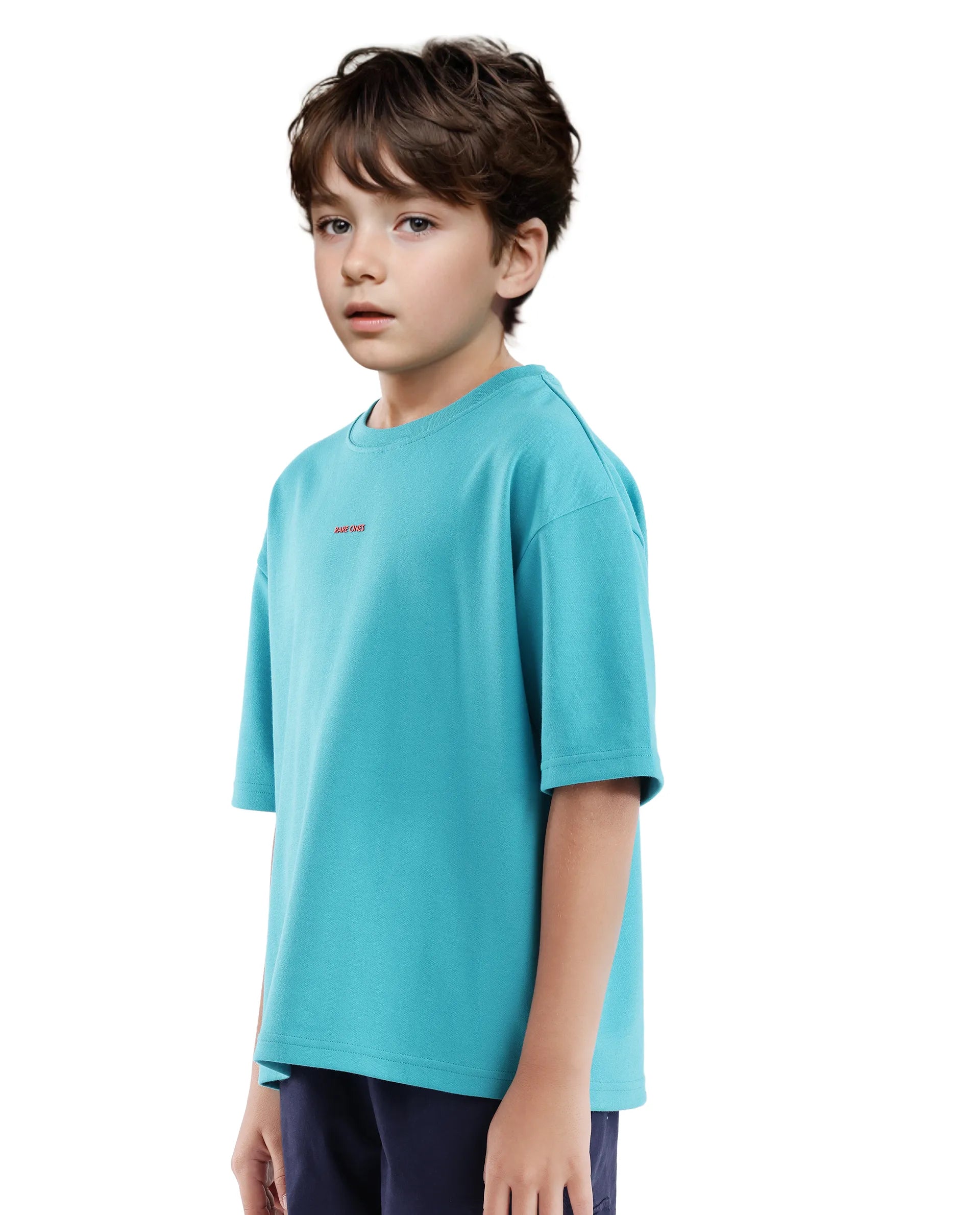 Rare Ones Kids Fleu Turq Cotton Poly Short Sleeve Crew Neck Cmyk Print Boxy T-Shirt