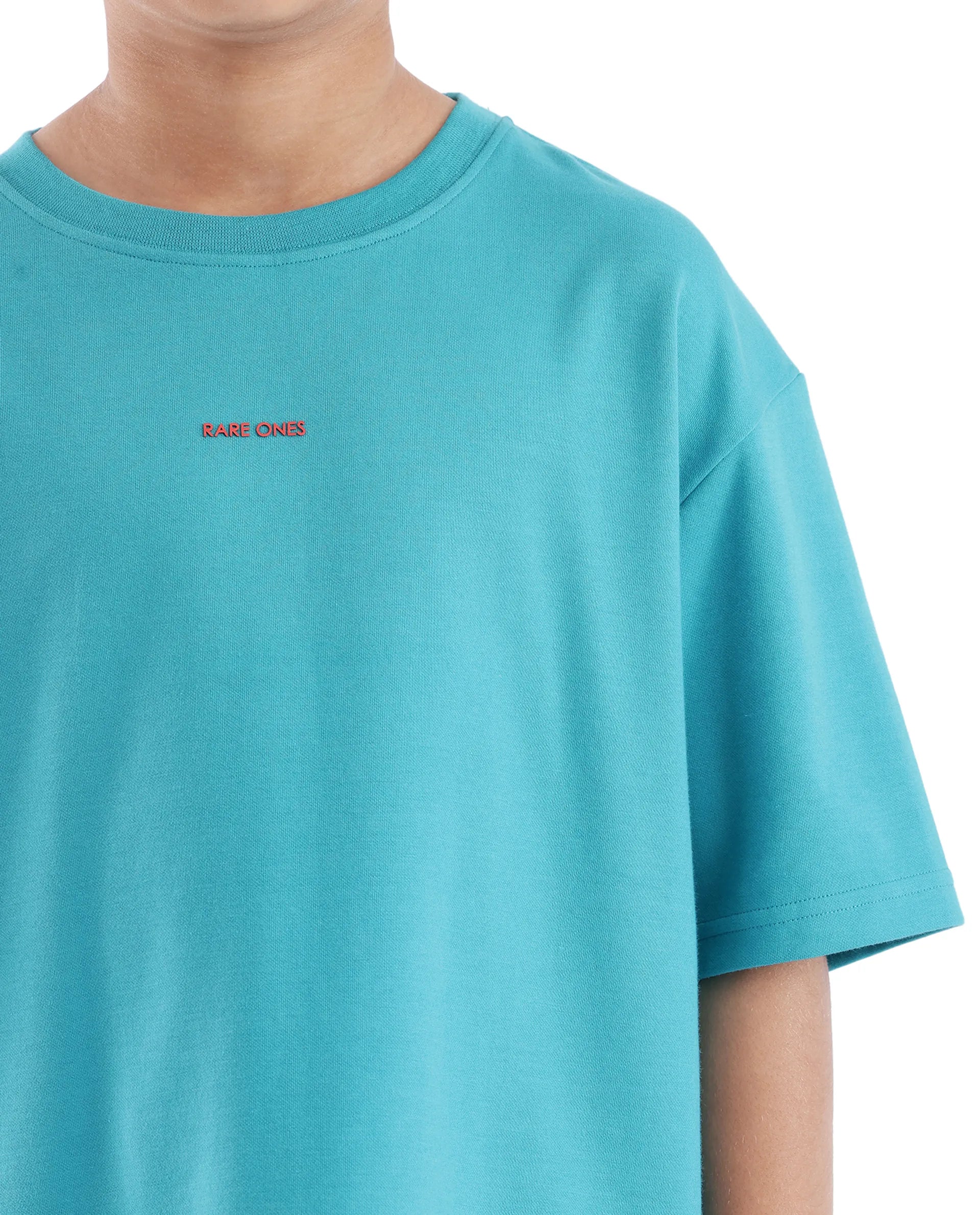 Rare Ones Kids Fleu Turq Cotton Poly Short Sleeve Crew Neck Cmyk Print Boxy T-Shirt