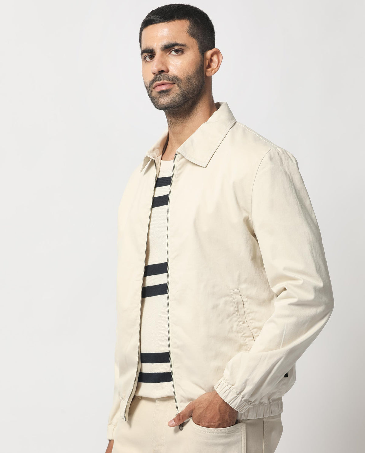 Rare Rabbit Men's Flinsten Beige Plain Regular Collar Twill Jacket