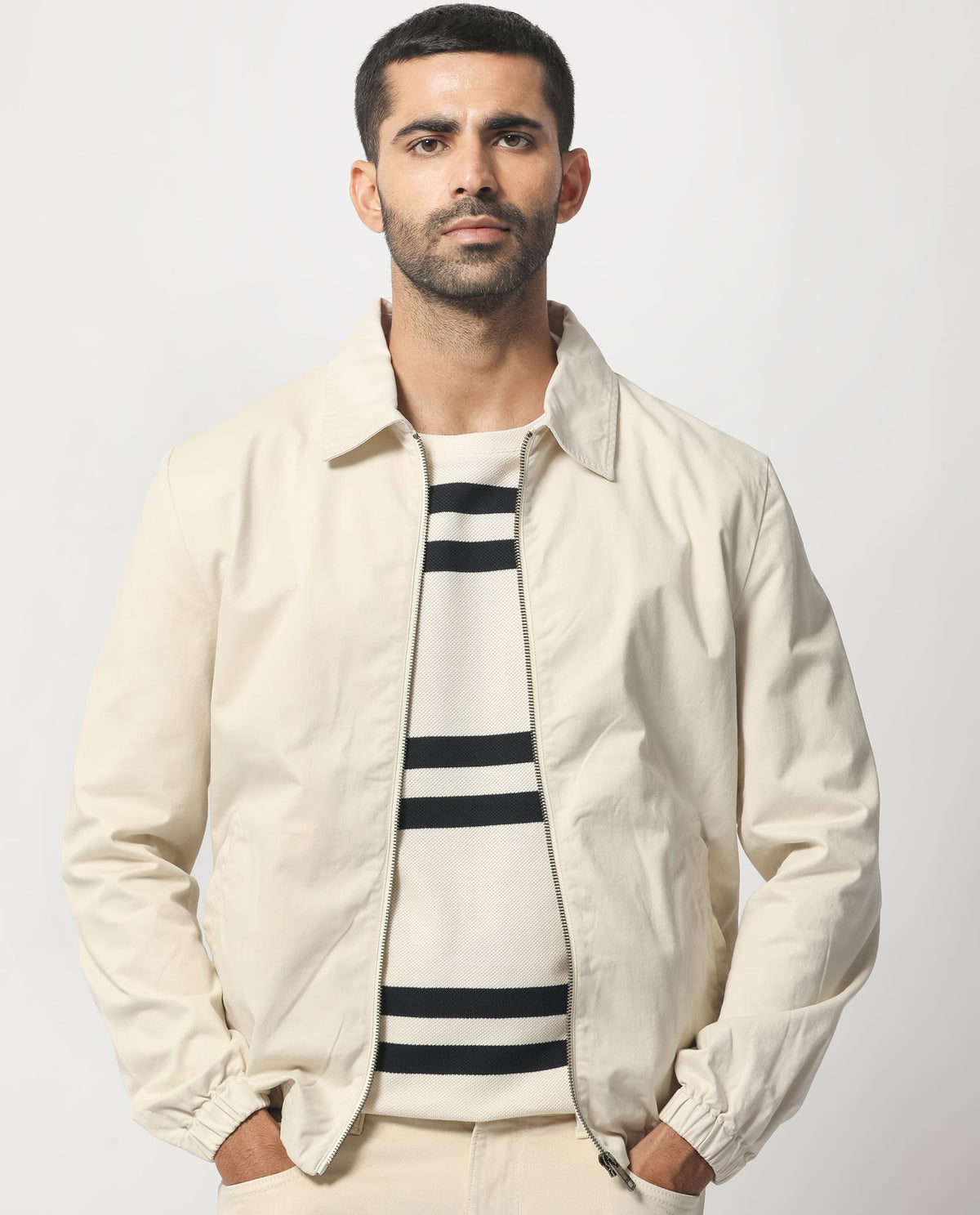 Rare Rabbit Men's Flinsten Beige Plain Regular Collar Twill Jacket