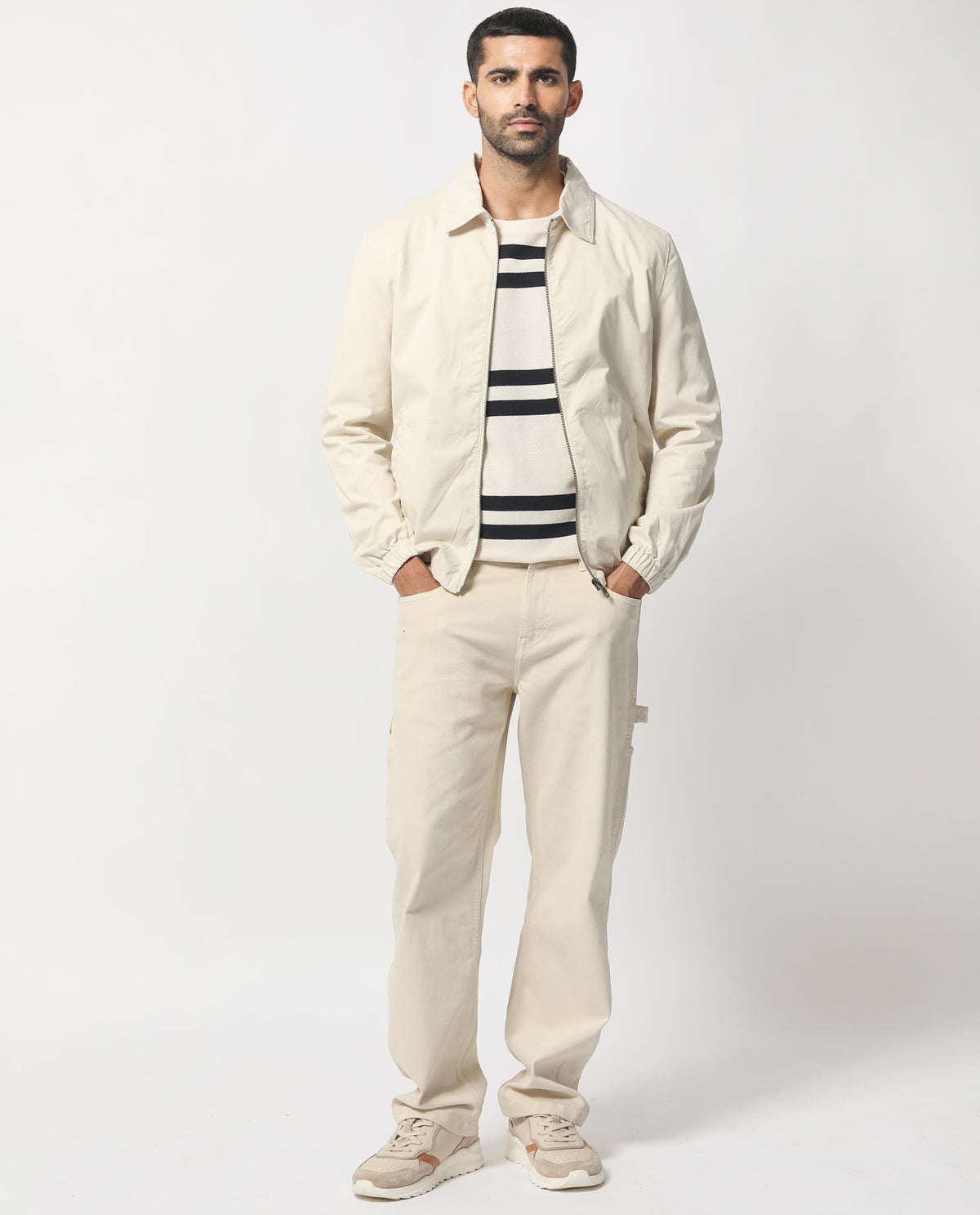 Rare Rabbit Men's Flinsten Beige Plain Regular Collar Twill Jacket