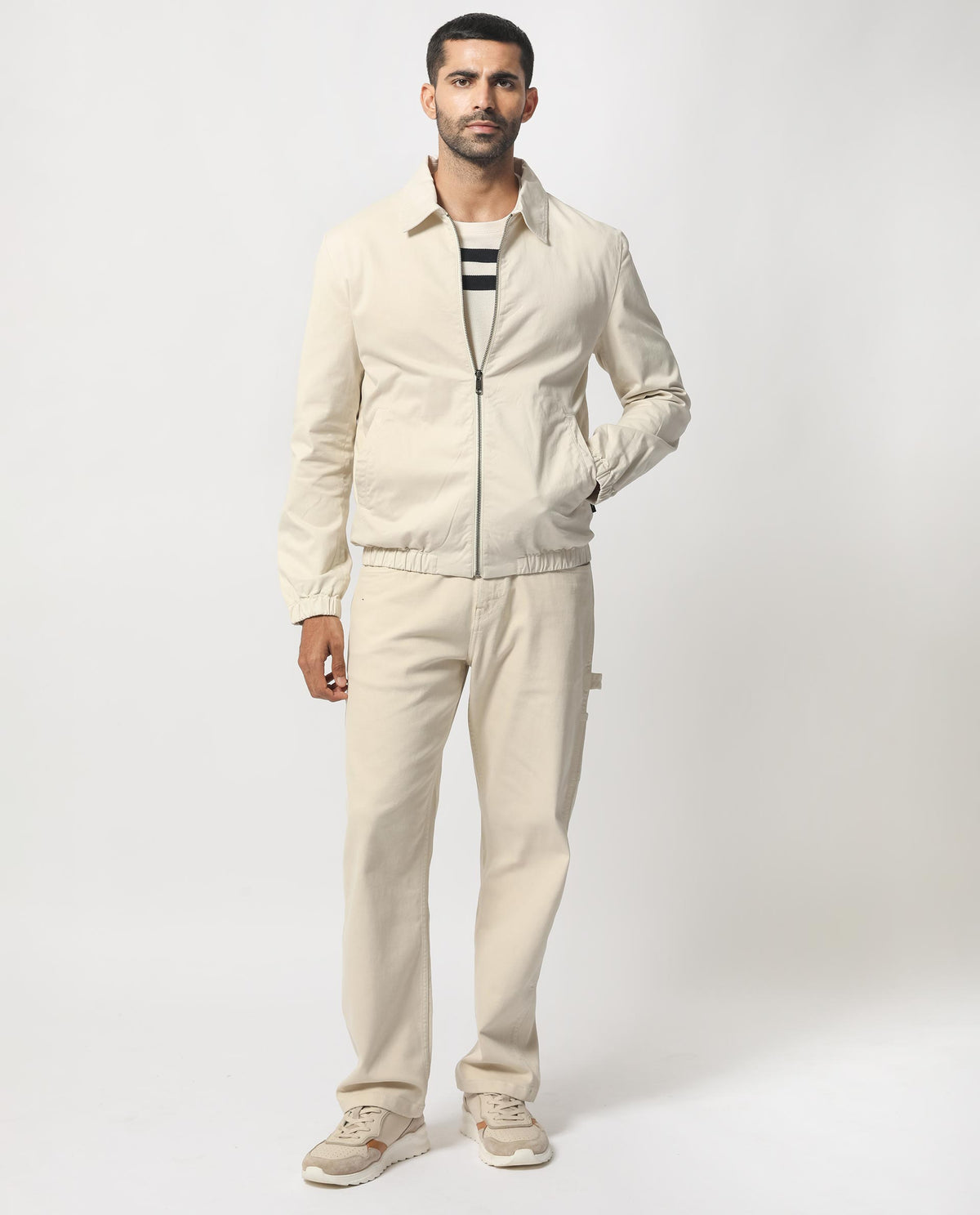 Rare Rabbit Men's Flinsten Beige Plain Regular Collar Twill Jacket