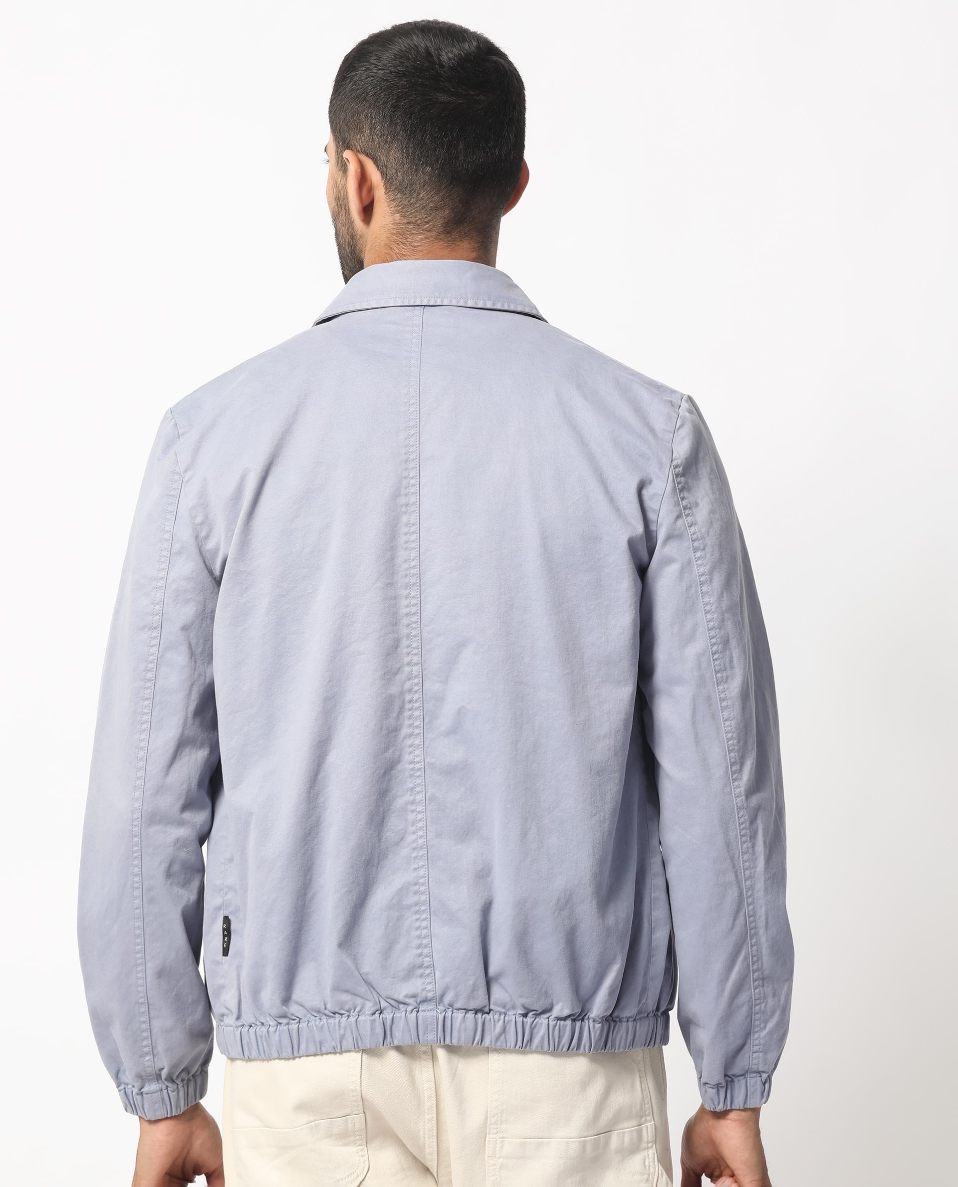 Rare Rabbit Men's Flinsten Dusky Blue Plain Regular Collar Twill Jacket