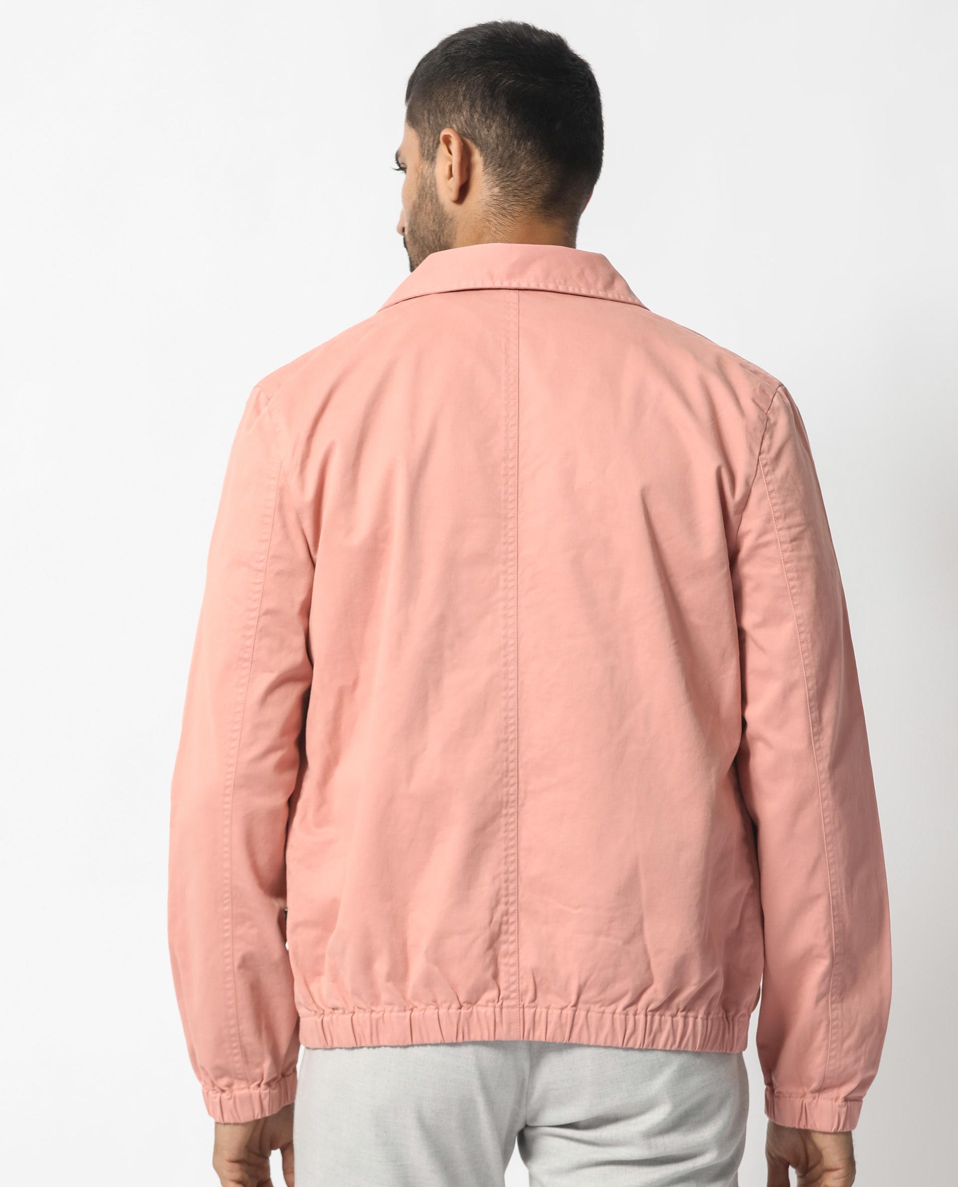 Rare Rabbit Men's Flinsten Dusky Pink Plain Broad Collar Twill Jacket
