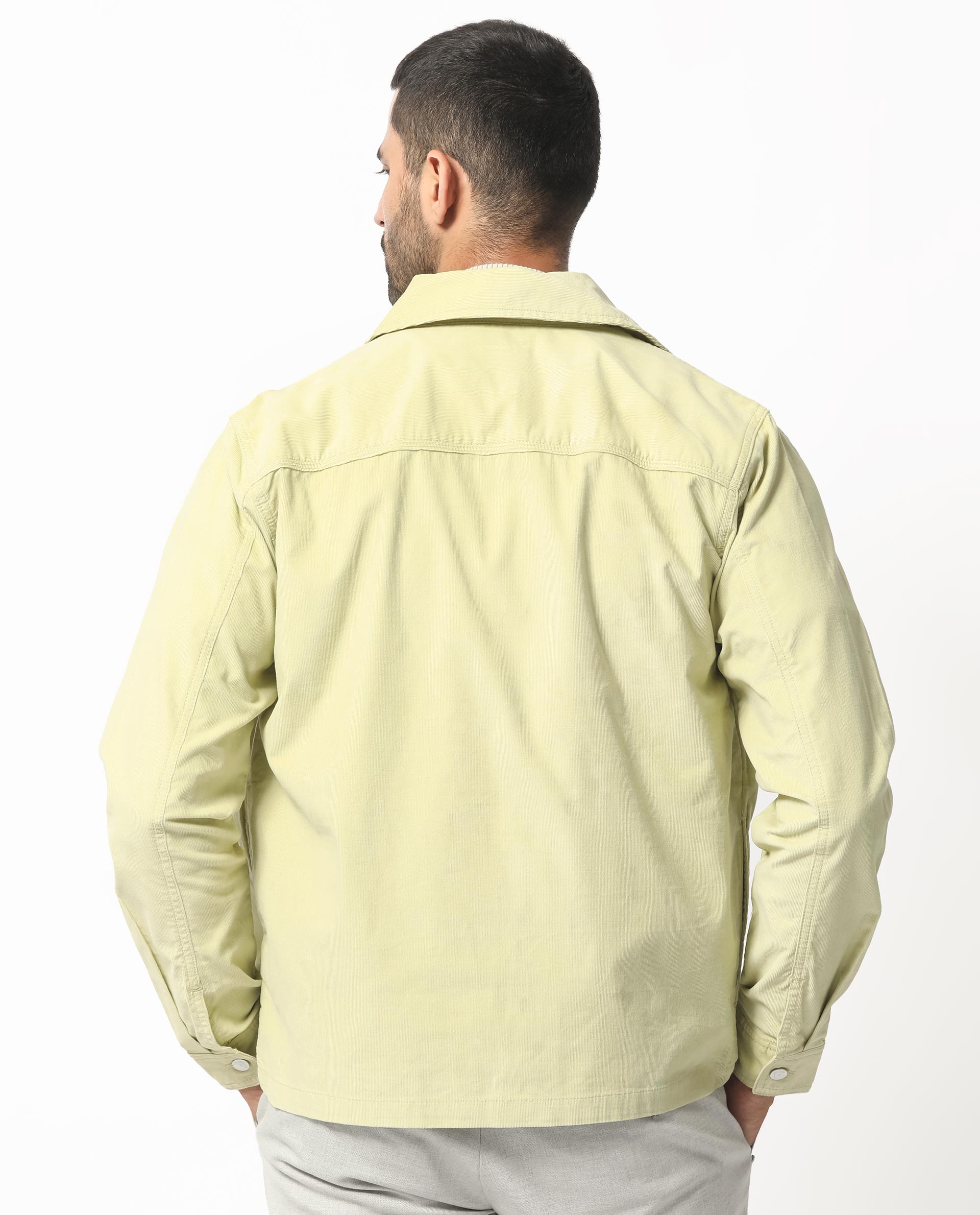 Rare Rabbit Men's Jilin Pastel Green Cotton Fabric Full Sleeves Zip Closure Solid Twill Shacket