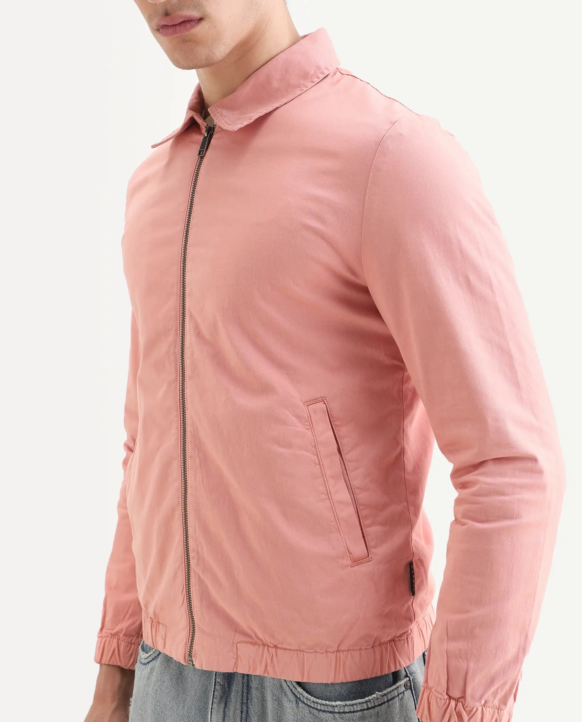 Rare Rabbit Men's Flinsten Dusky Pink Cotton Plain Regular Fit Full Sleeve Spread Collar Jacket