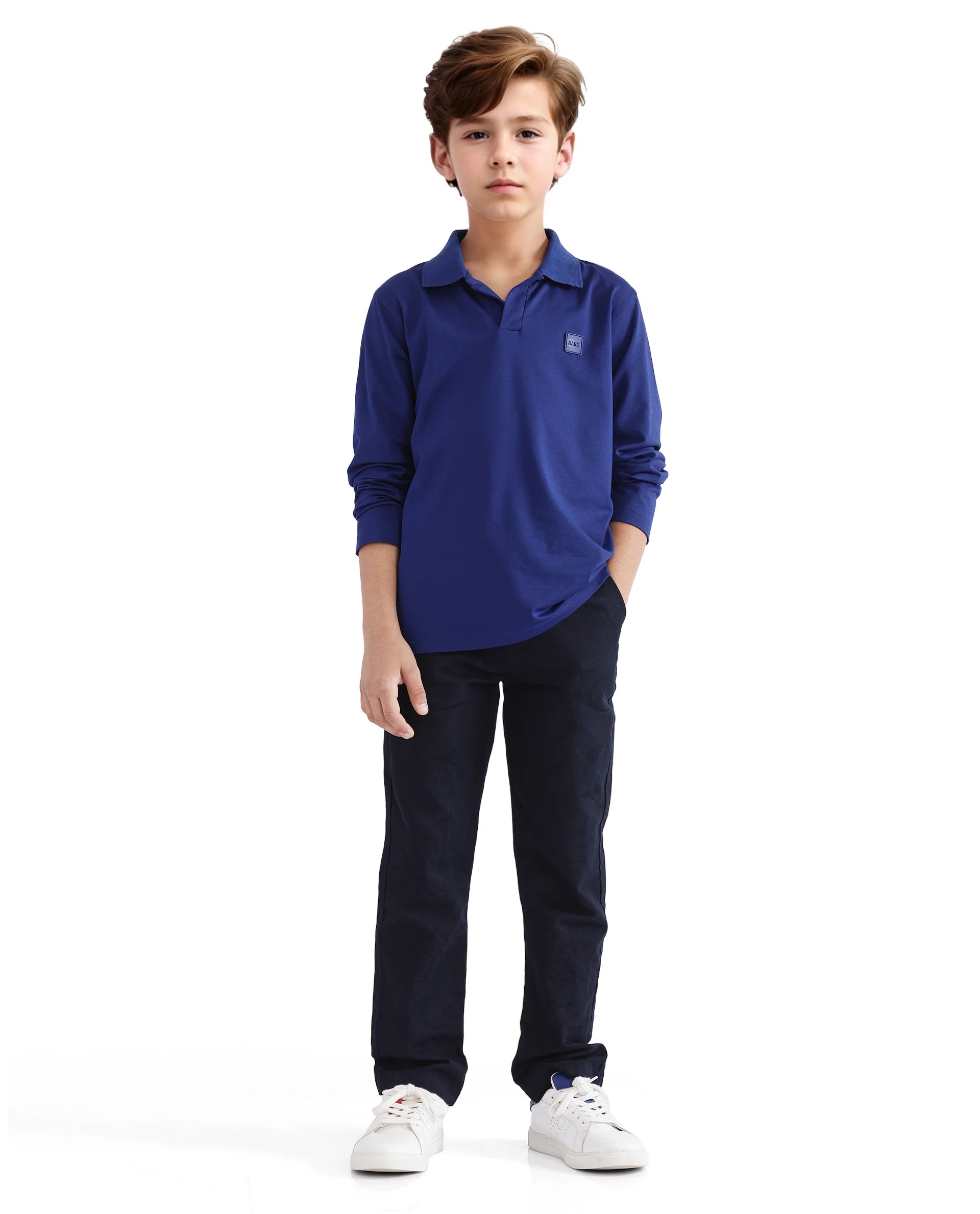 Rare Ones Kids Flit Blue Cotton Poly Full Sleeve Regular Collar Solid Polo