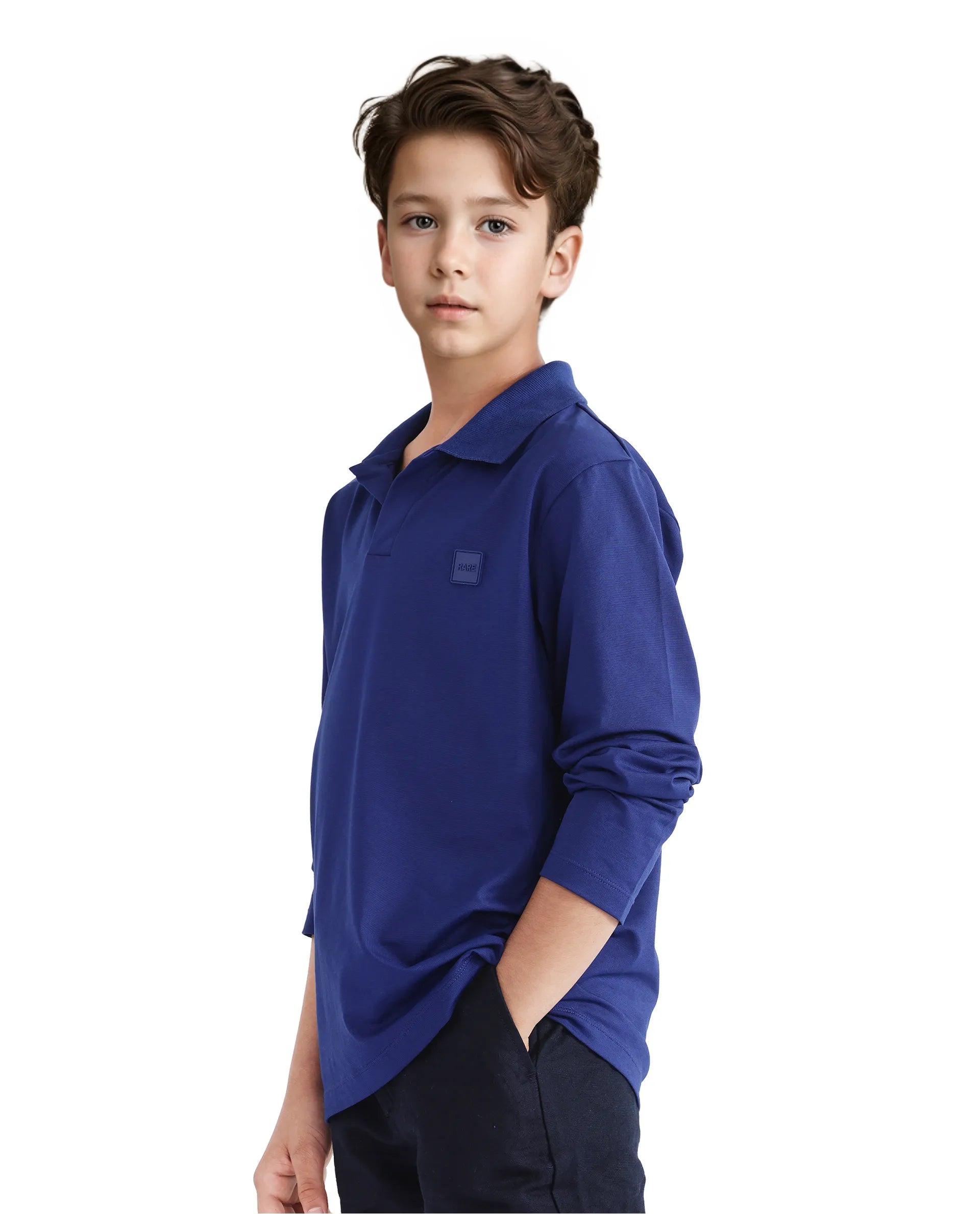 Rare Ones Kids Flit Blue Cotton Poly Full Sleeve Regular Collar Solid Polo