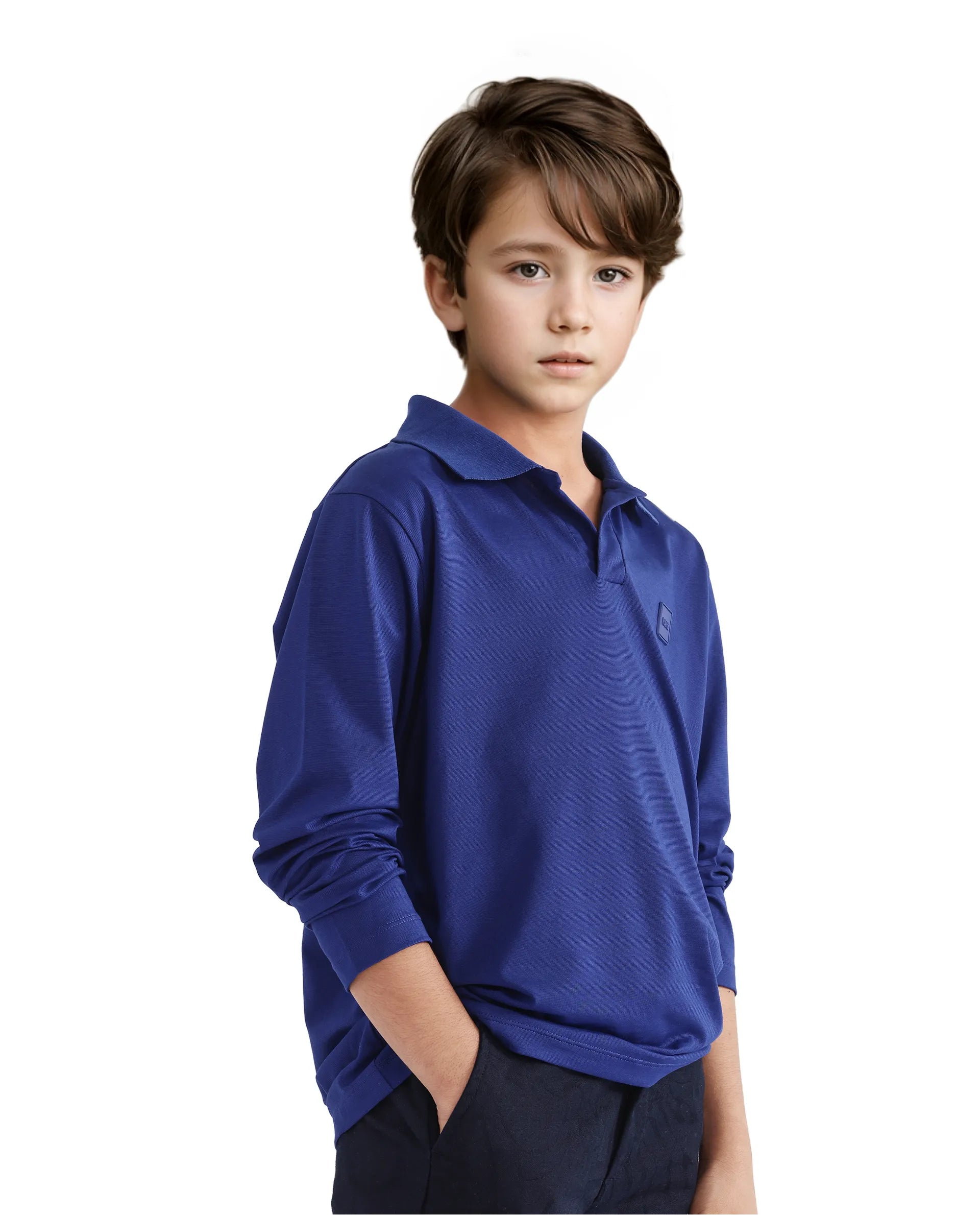 Rare Ones Kids Flit Blue Cotton Poly Full Sleeve Regular Collar Solid Polo