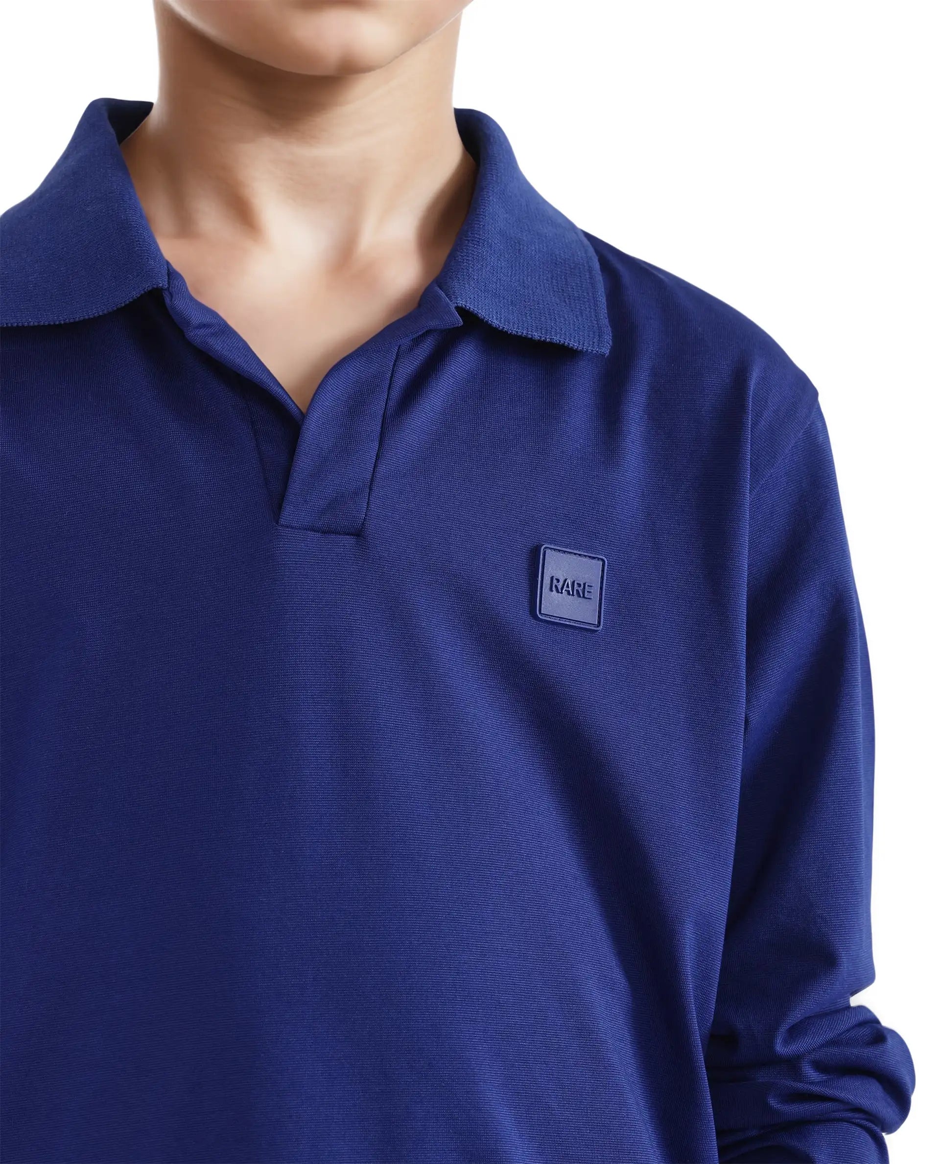 Rare Ones Kids Flit Blue Cotton Poly Full Sleeve Regular Collar Solid Polo