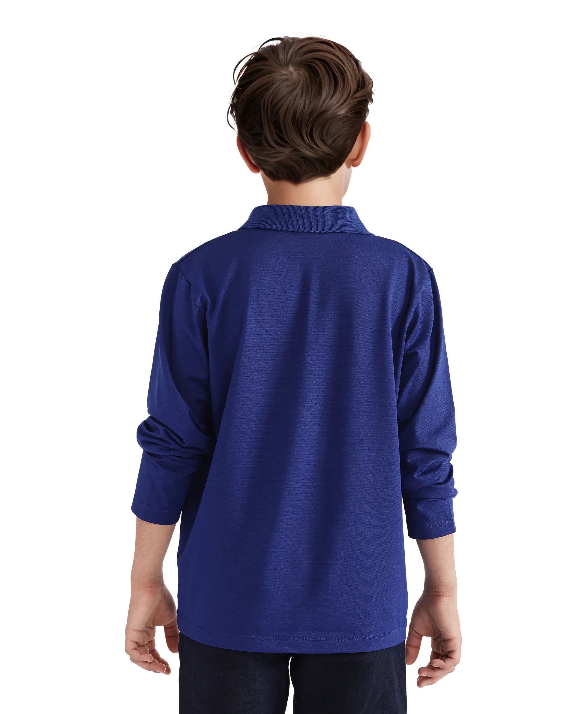 Rare Ones Kids Flit Blue Cotton Poly Full Sleeve Regular Collar Solid Polo