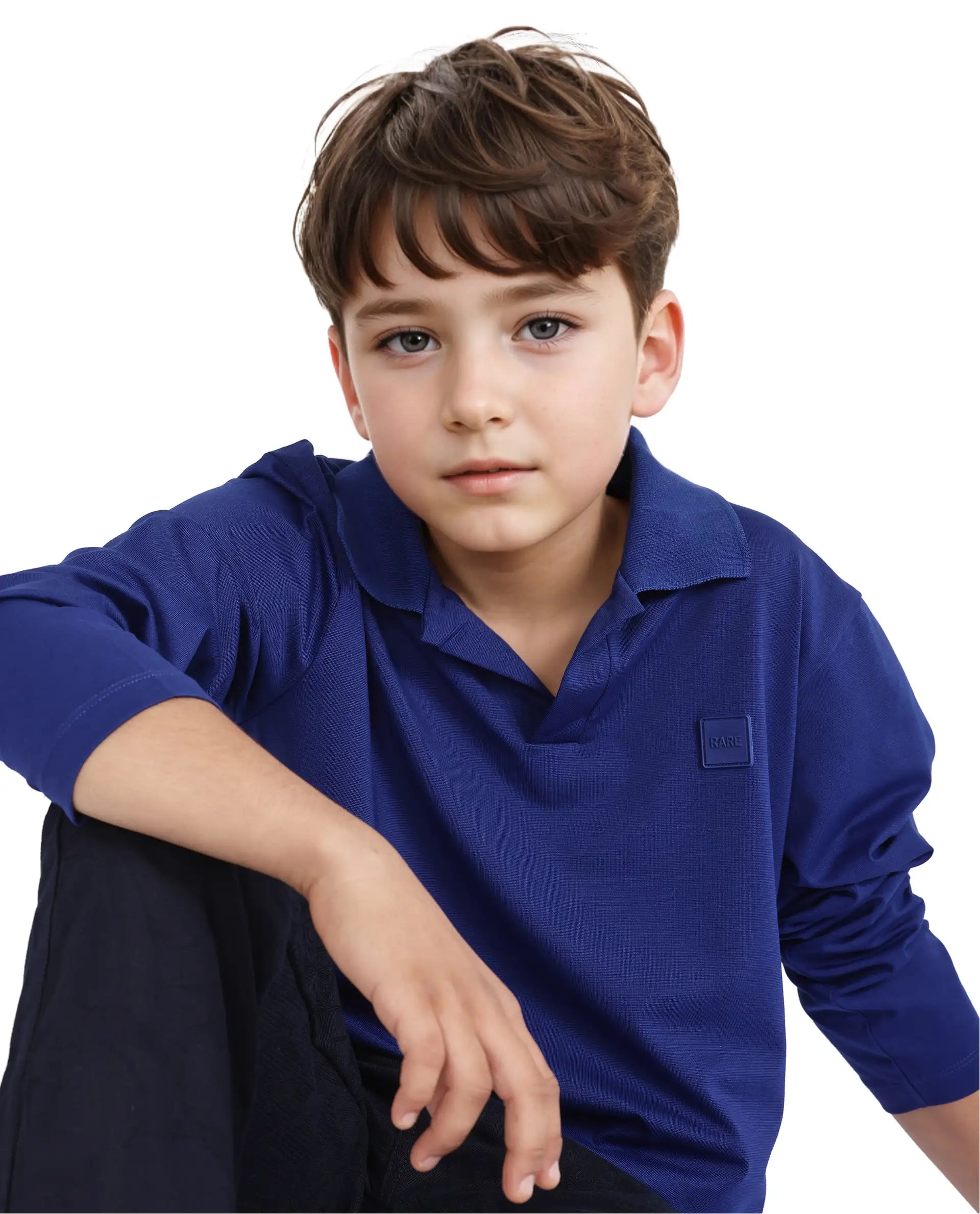 Rare Ones Kids Flit Blue Cotton Poly Full Sleeve Regular Collar Solid Polo