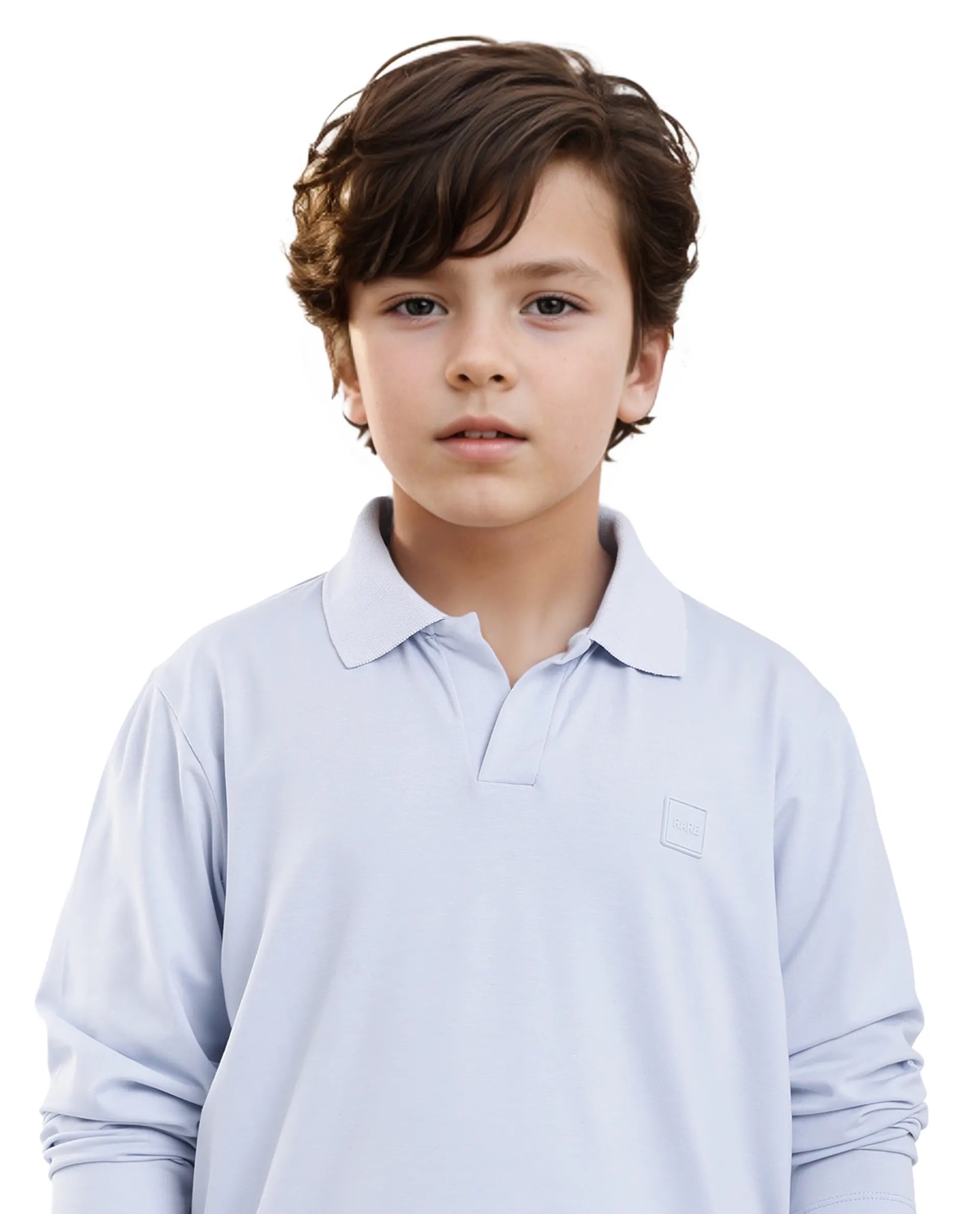 Rare Ones Kids Flit Light Blue Cotton Poly Full Sleeve Regular Collar Solid Polo