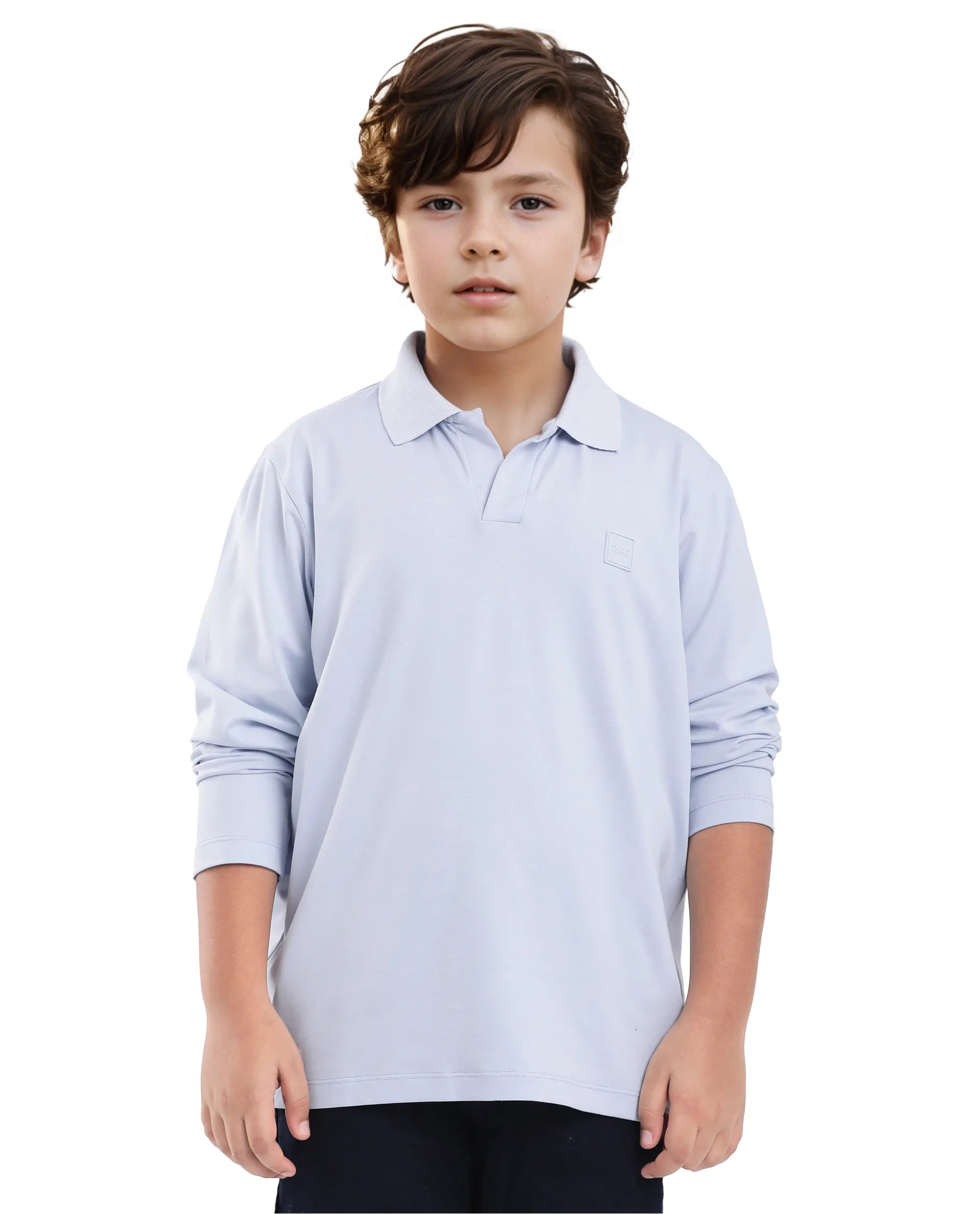 Rare Ones Kids Flit Light Blue Cotton Poly Full Sleeve Regular Collar Solid Polo