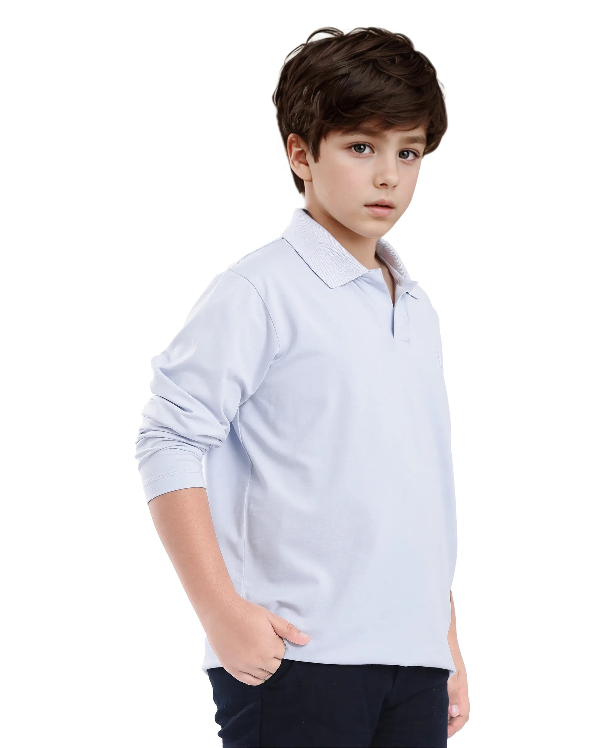 Rare Ones Kids Flit Light Blue Cotton Poly Full Sleeve Regular Collar Solid Polo