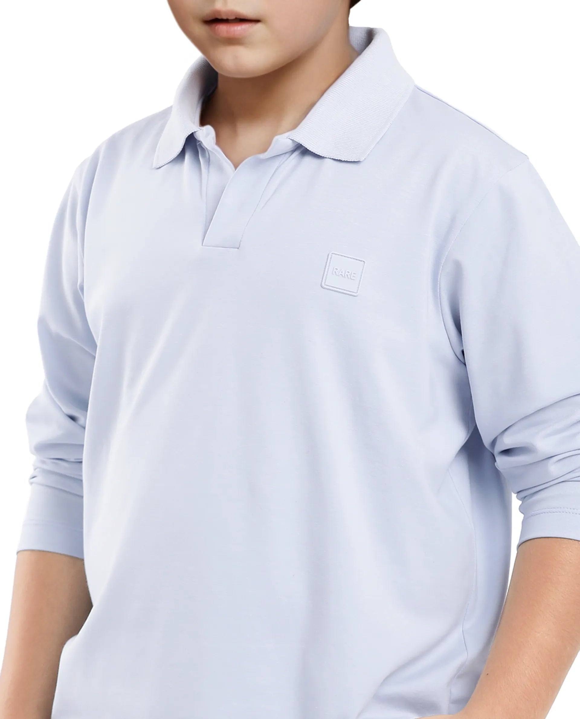 Rare Ones Kids Flit Light Blue Cotton Poly Full Sleeve Regular Collar Solid Polo
