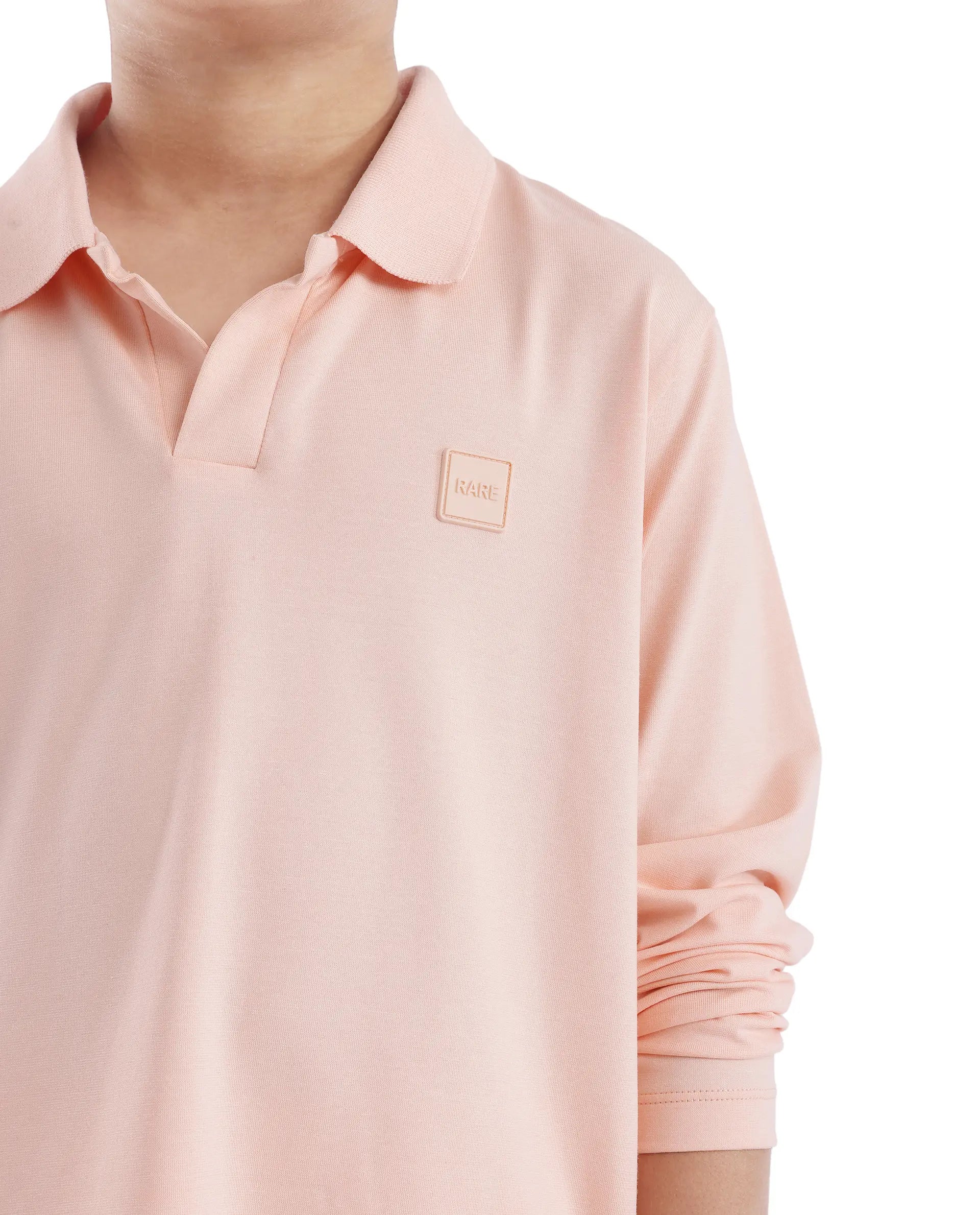 Rare Ones Kids Flit Light Peach Cotton Poly Full Sleeve Polo Neck Solid Polo