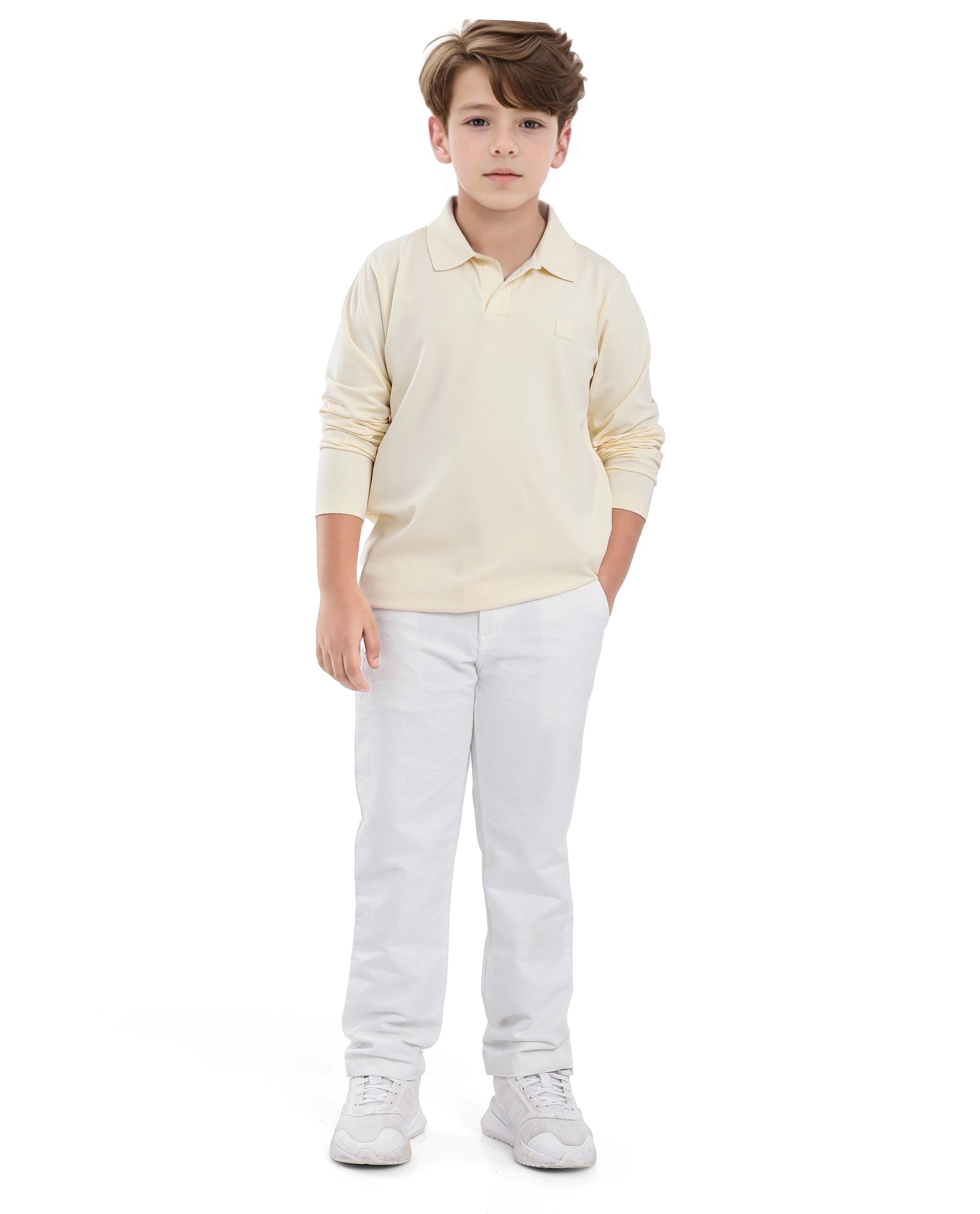 Rare Ones Kids Flit Pastel Yellow Cotton Poly Full Sleeve Polo Neck Solid Polo