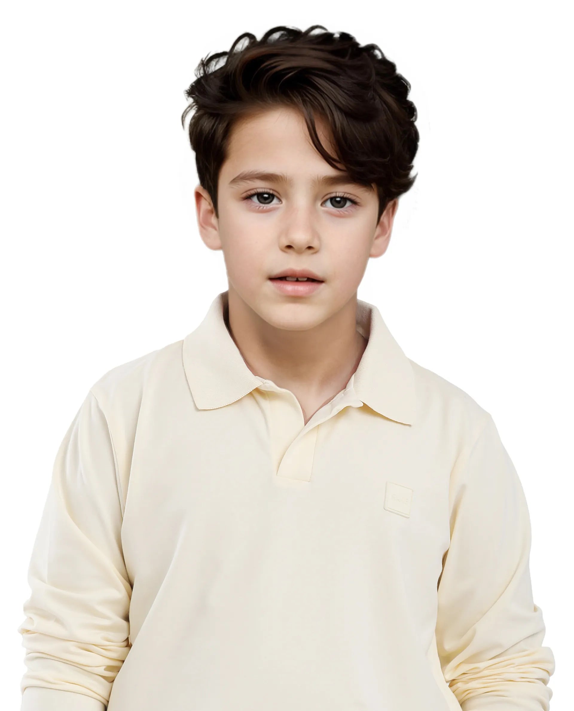 Rare Ones Kids Flit Pastel Yellow Cotton Poly Full Sleeve Polo Neck Solid Polo