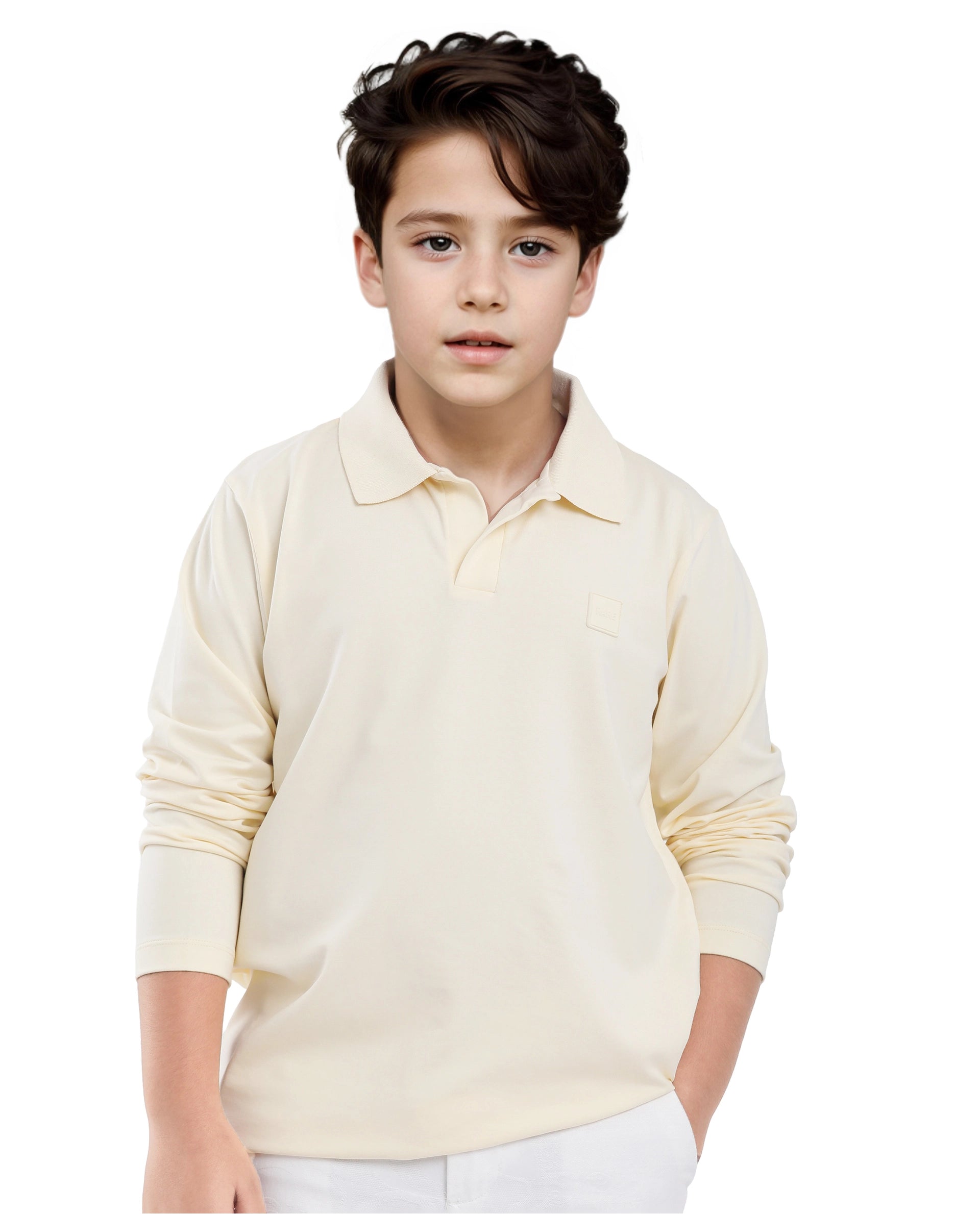 Rare Ones Kids Flit Pastel Yellow Cotton Poly Full Sleeve Polo Neck Solid Polo