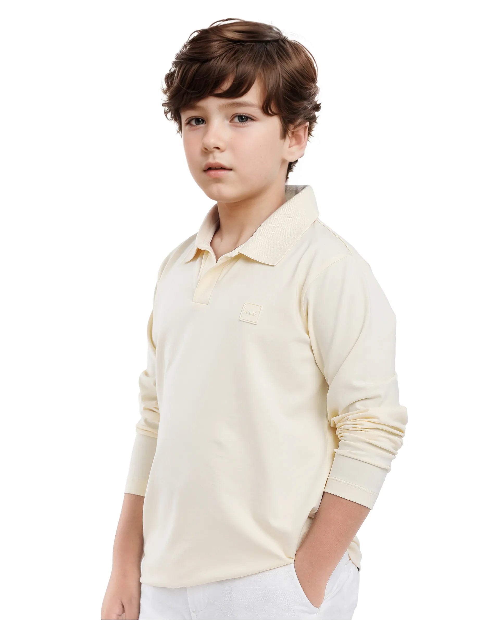 Rare Ones Kids Flit Pastel Yellow Cotton Poly Full Sleeve Polo Neck Solid Polo